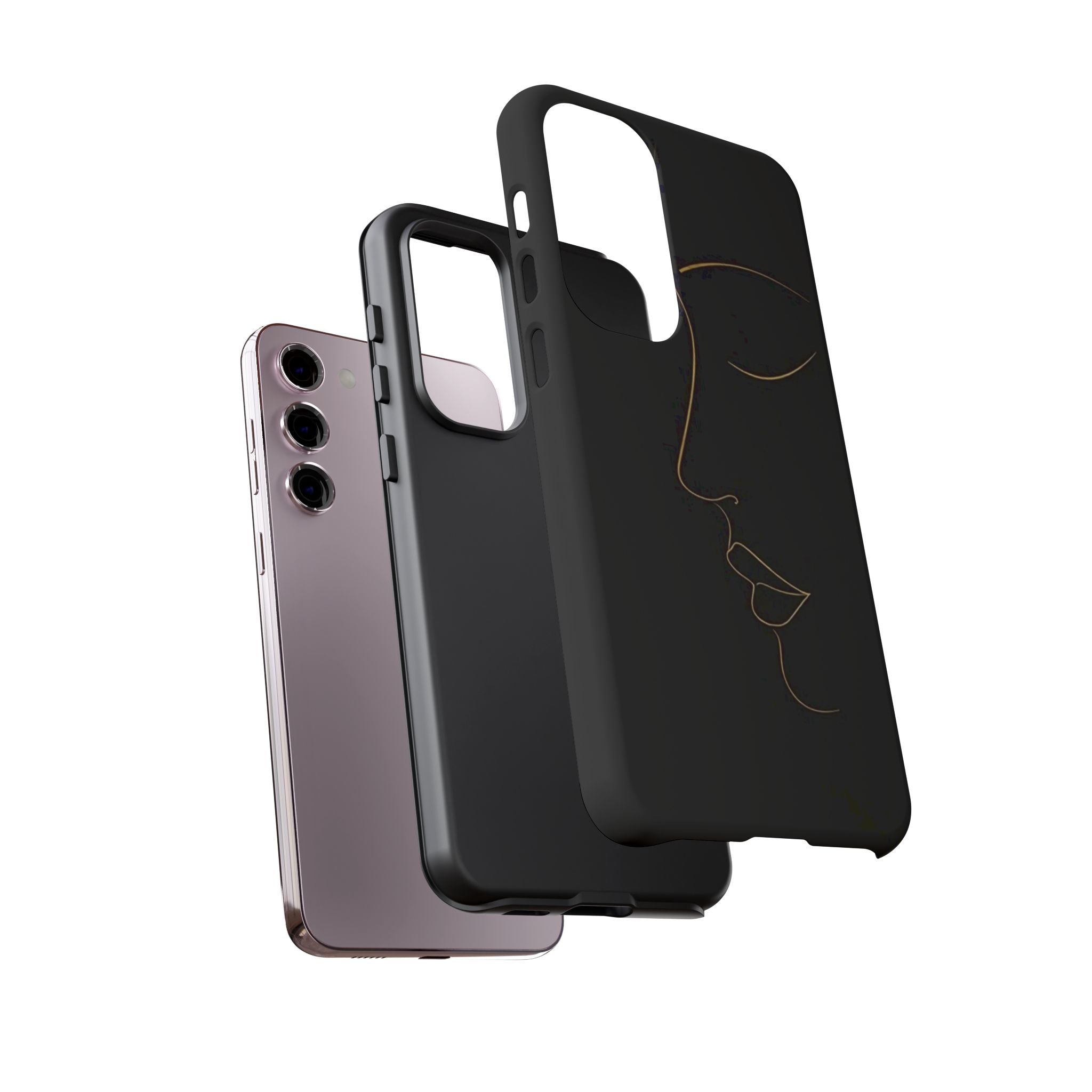 Android OR iPhone Compatible Cases - Gold Line Face Design - Unique Tough Cases