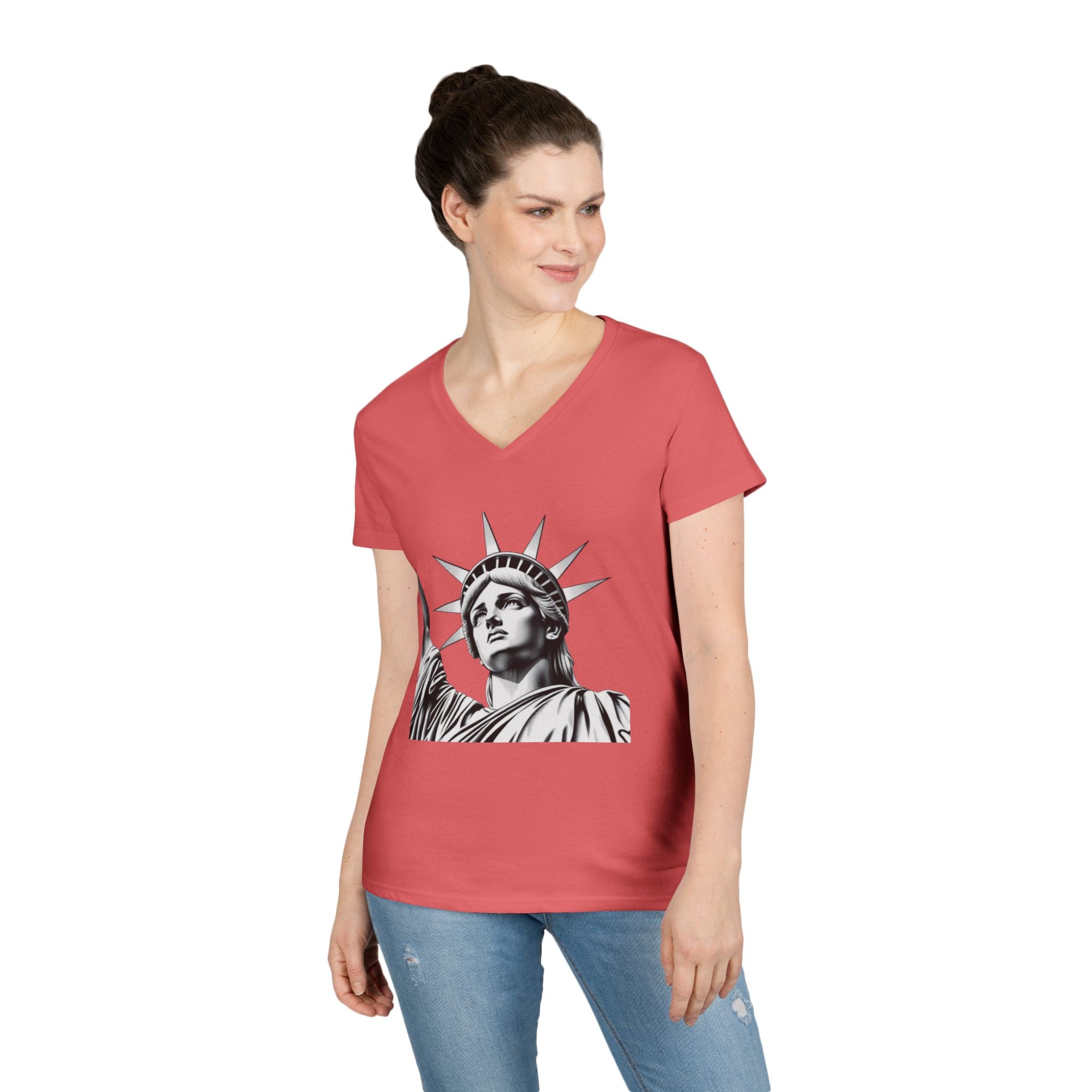 Liberty Graphic Ladies' V-Neck T-Shirt - Empowering Women's Tee for Casual Wear