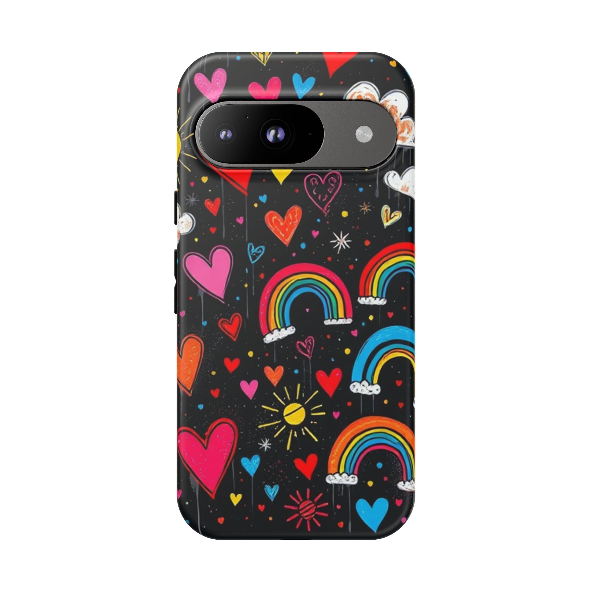 Android OR iPhone Compatible Cases - Doodle Hearts and Rainbows Design