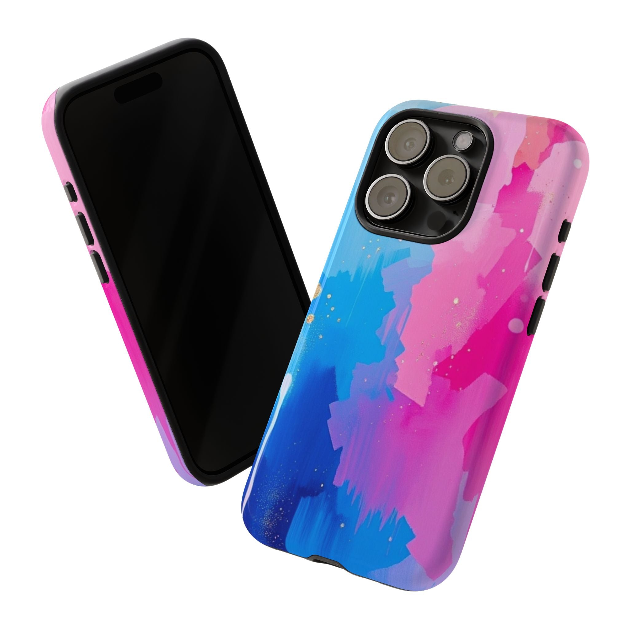 Android OR iPhone Compatible Cases - Pink and Blue Color Splash Design