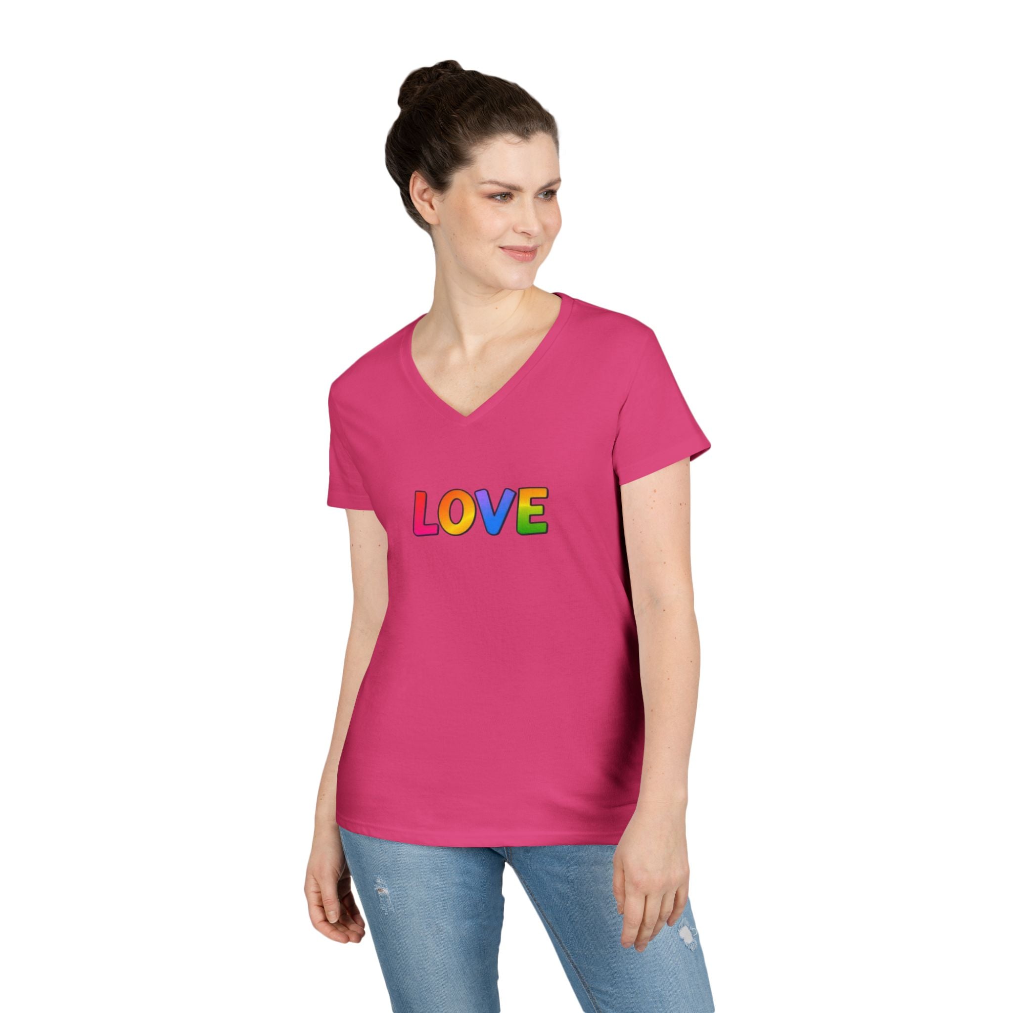 Colorful Love Ladies' V-Neck T-Shirt - Perfect for Everyday Wear and Celebrations