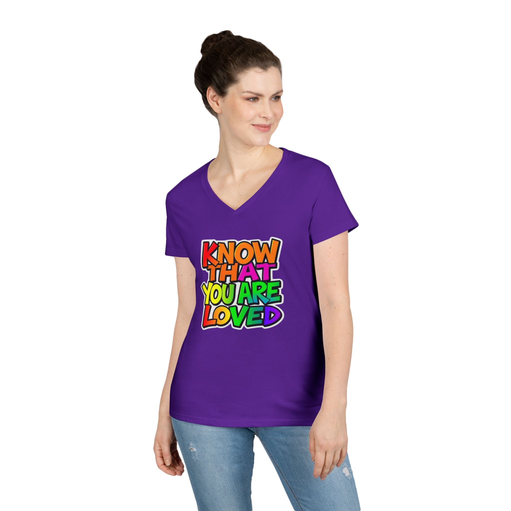 Inspirational Ladies' V-Neck T-Shirt - 'Know That You Are Loved'
