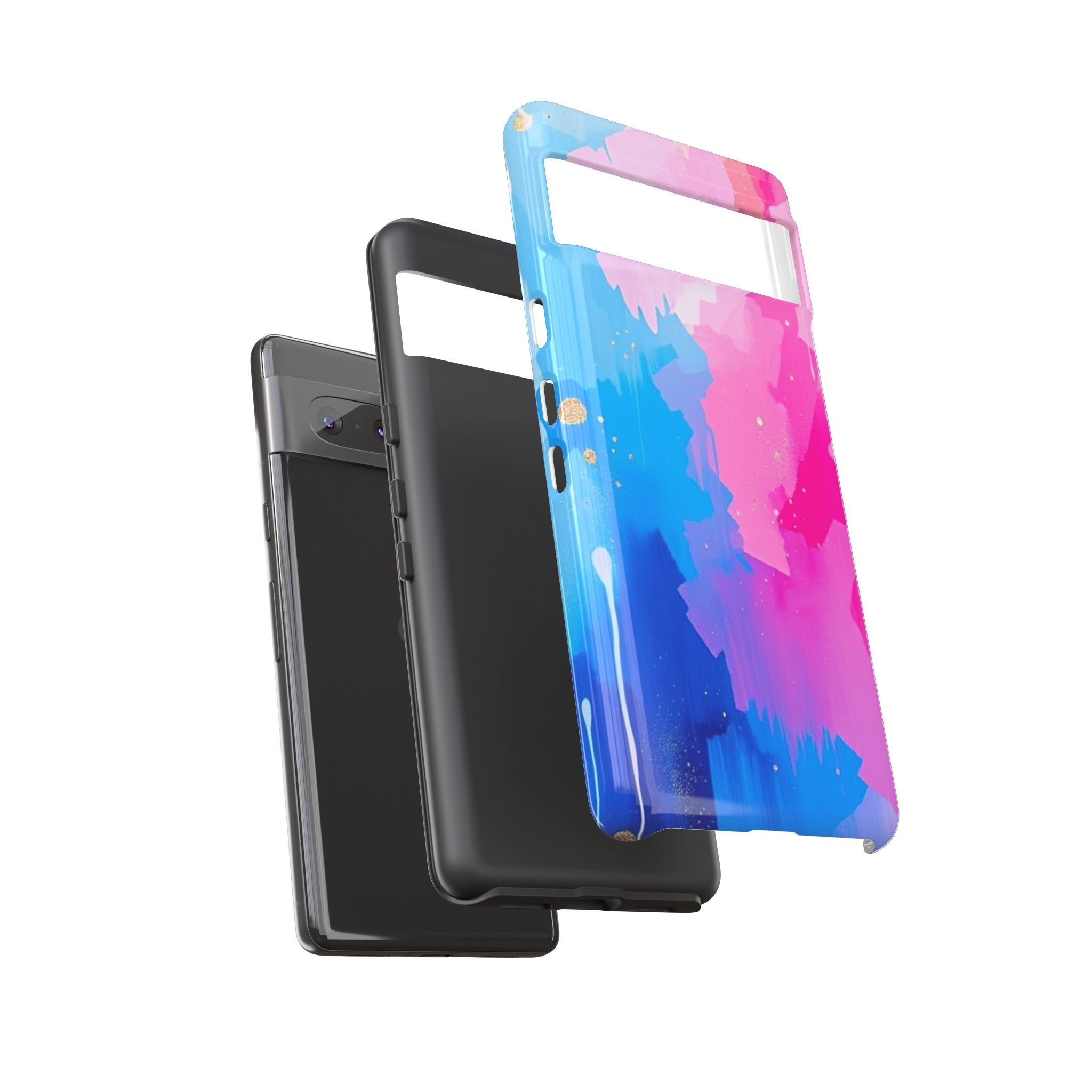 Android OR iPhone Compatible Cases - Pink and Blue Color Splash Design