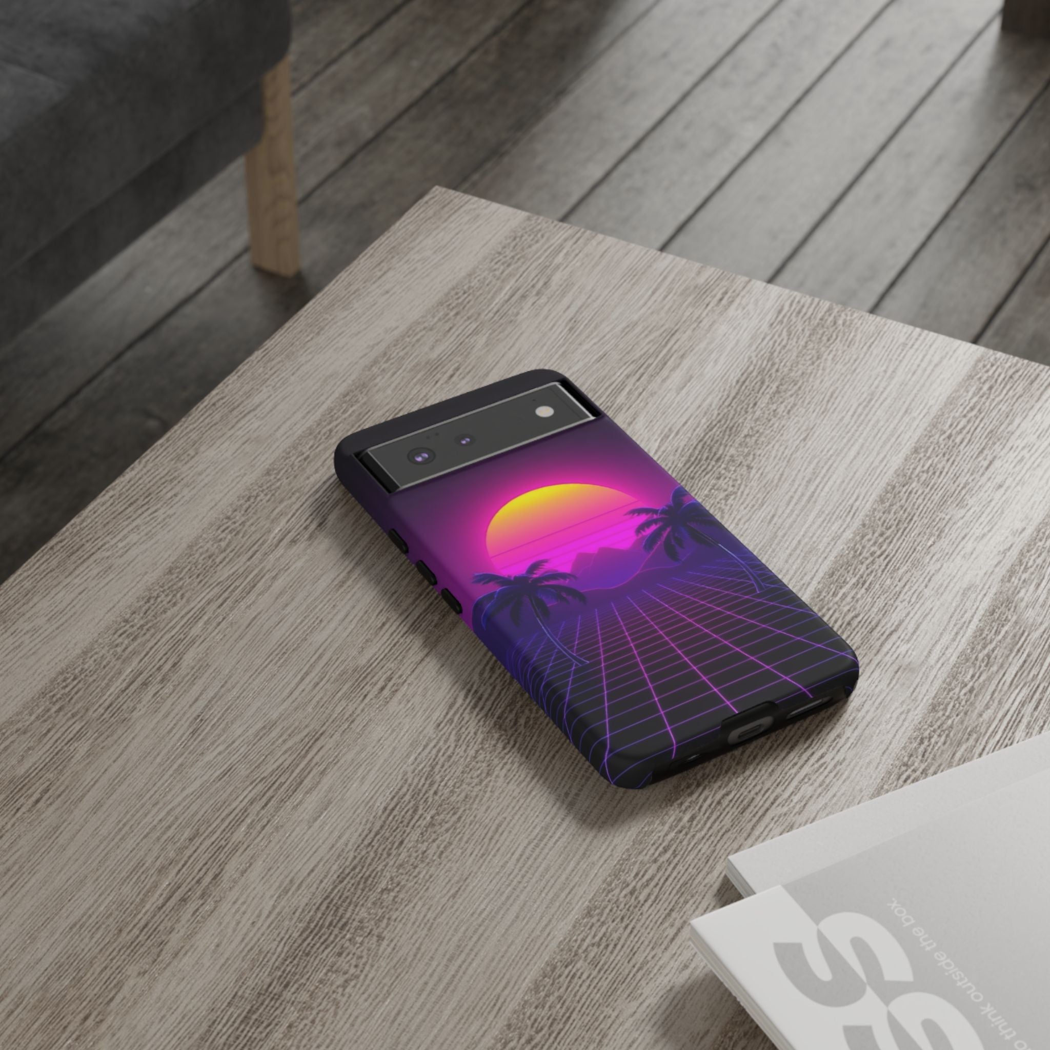 Android OR iPhone Compatible Cases - 80's Digital Grid Sunset Design - Unique Tough Cases