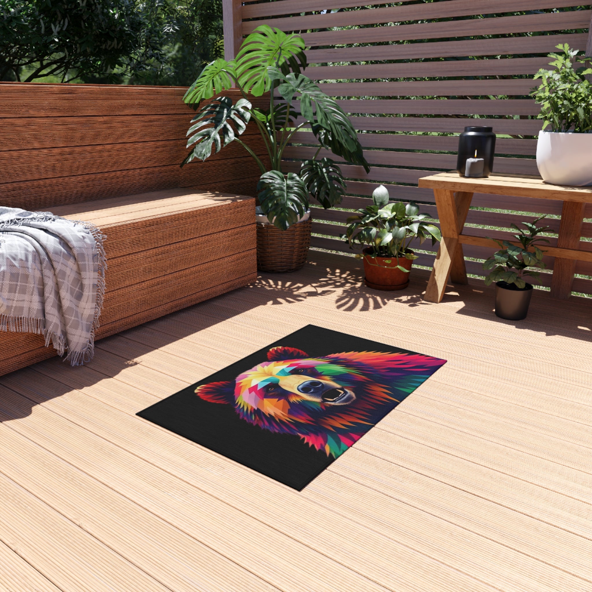 Colorful Fractal Bear Outdoor Rug - Colorful Decorative Mat for Patios & Gardens