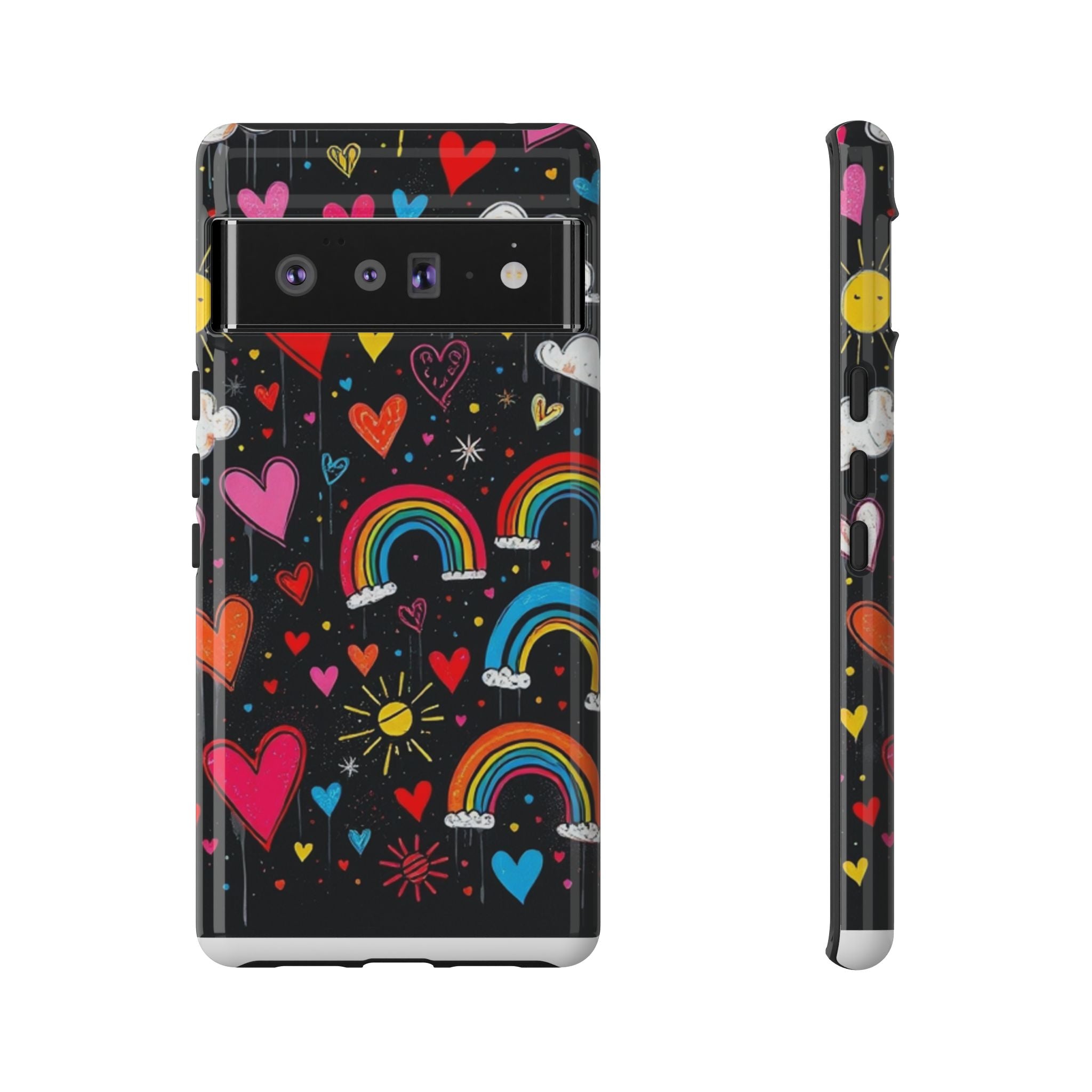Android OR iPhone Compatible Cases - Doodle Hearts and Rainbows Design