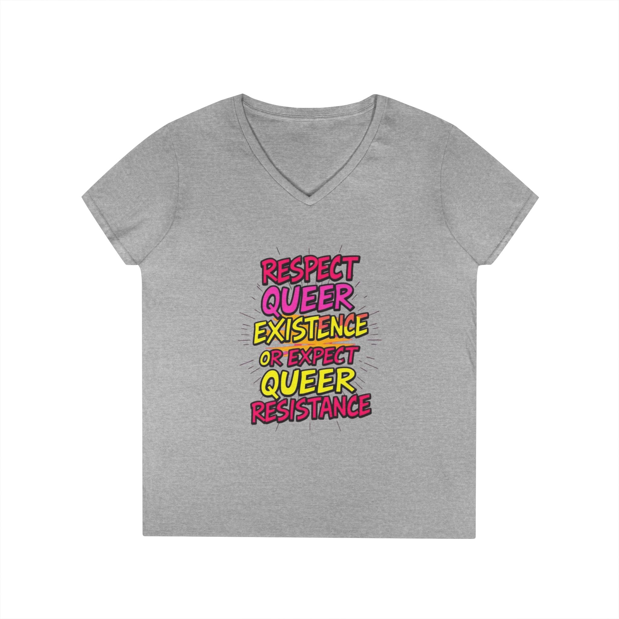 Respect Queer Existence V-Neck T-Shirt for Pride and Equality
