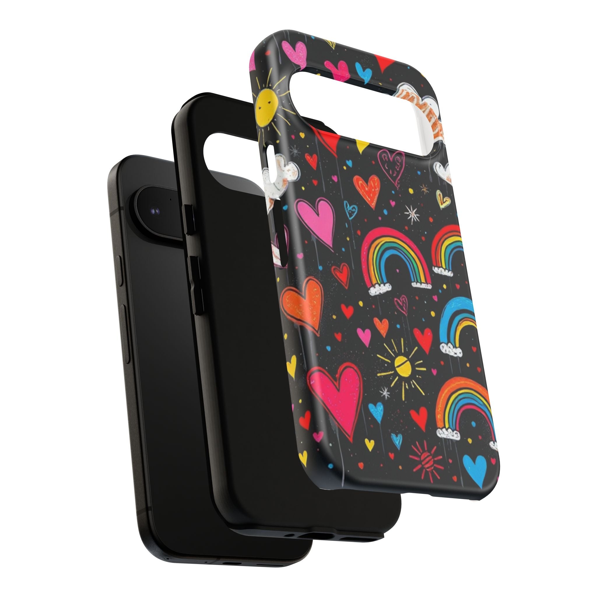 Android OR iPhone Compatible Cases - Doodle Hearts and Rainbows Design