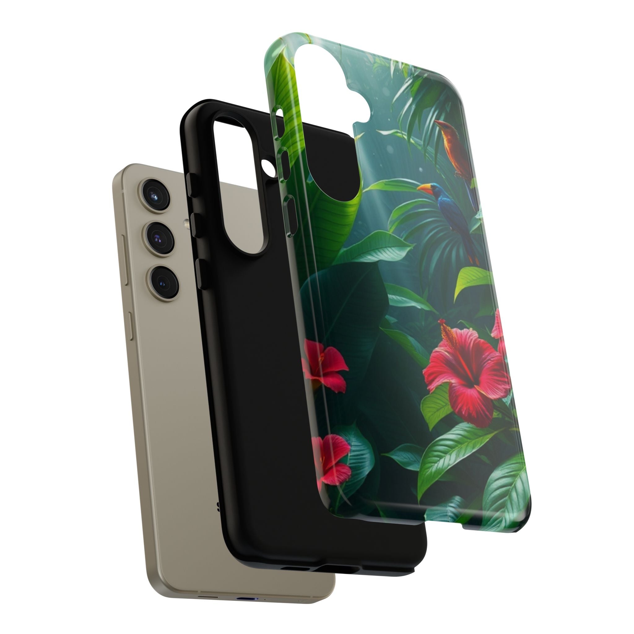 Android OR iPhone Compatible Cases - Tropical Flower & Bird Design - Unique Tough Cases