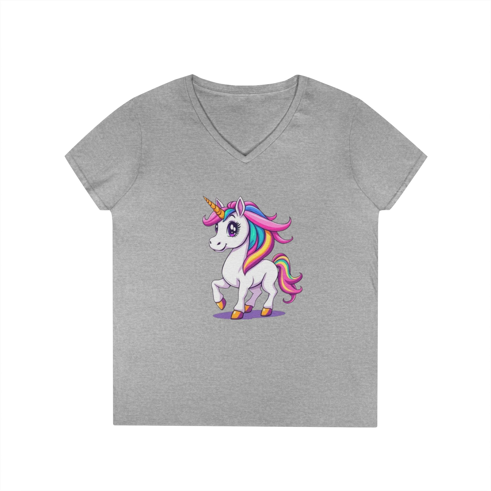 Whimsical Trans Colors Unicorn Ladies' V-Neck T-Shirt - Fun Casual Wear