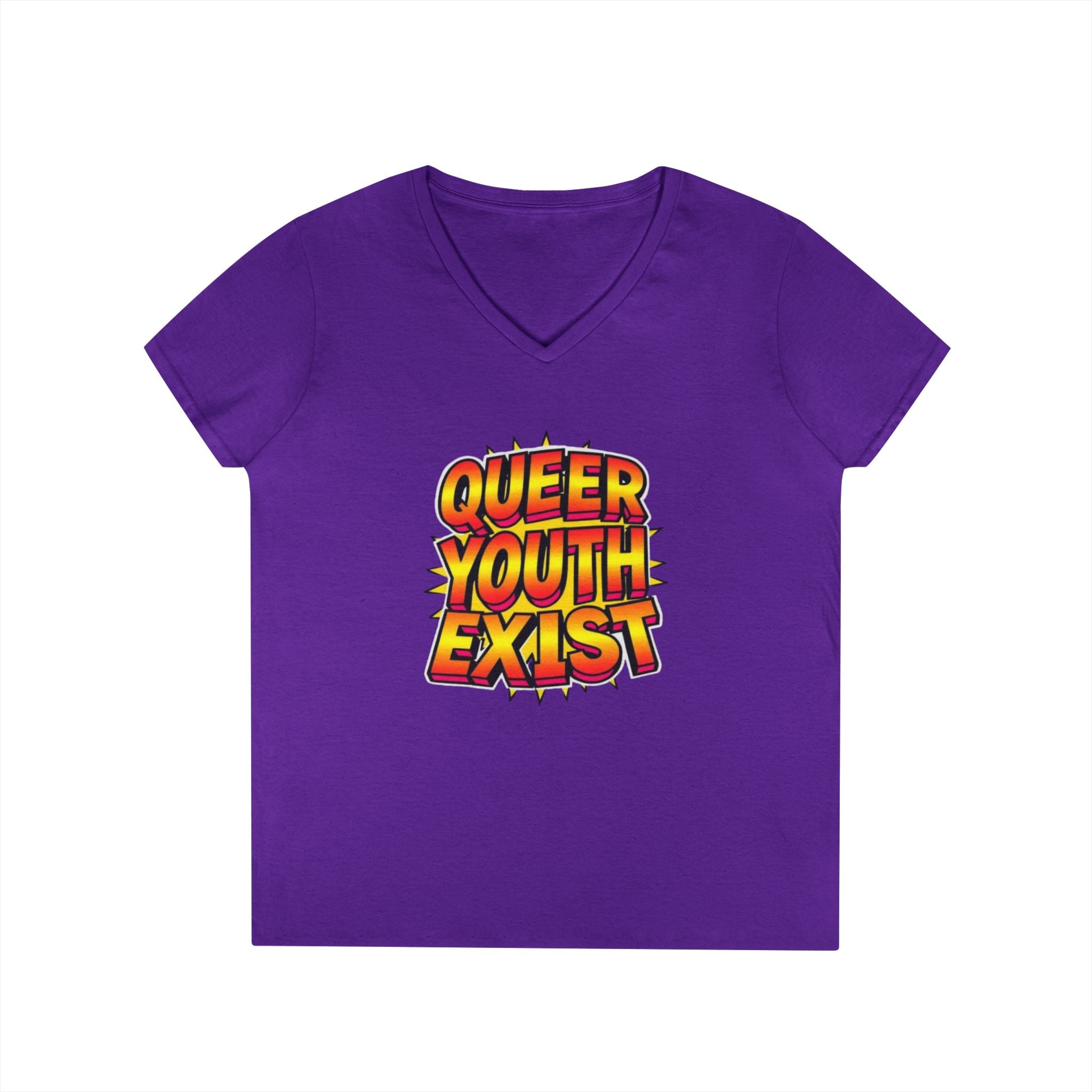 Queer Youth Exist V-Neck T-Shirt - Empowering Pride Apparel