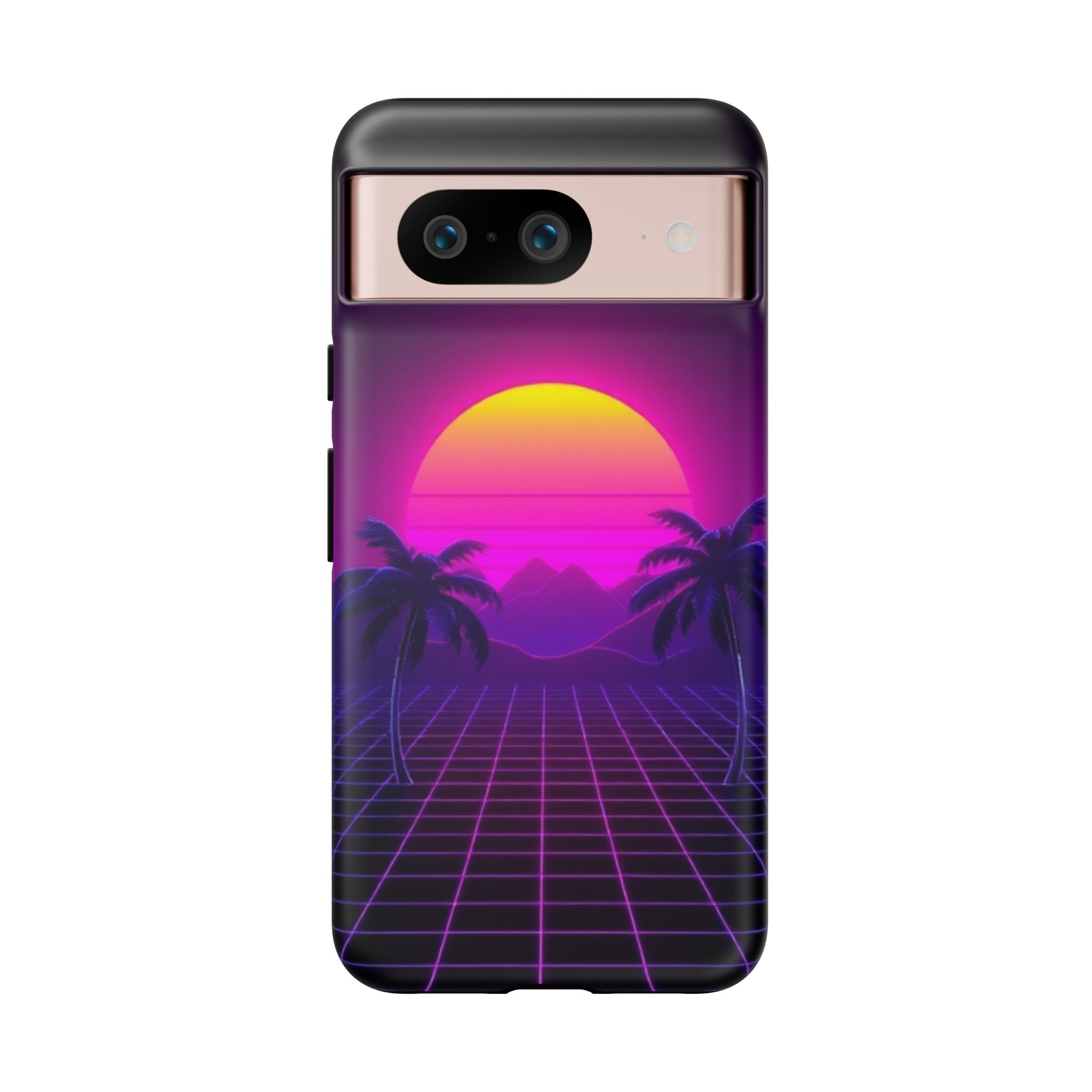 Android OR iPhone Compatible Cases - 80's Digital Grid Sunset Design - Unique Tough Cases