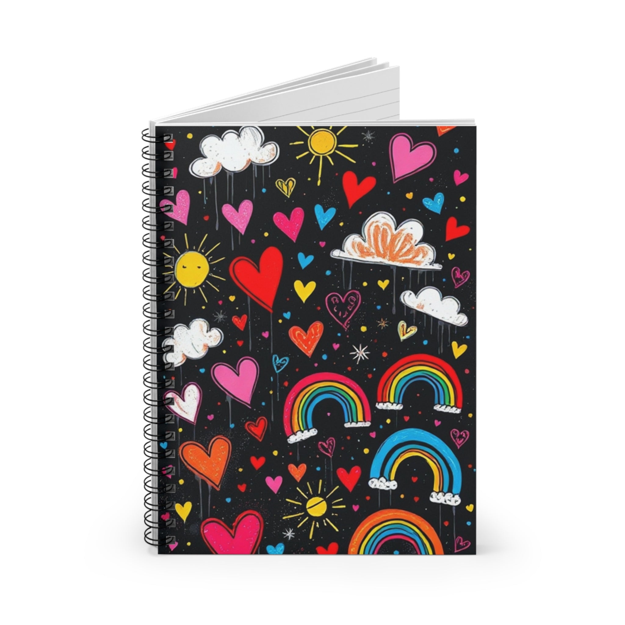Colorful Rainbows & Hearts Spiral Notebook - Ideal for Creative Souls