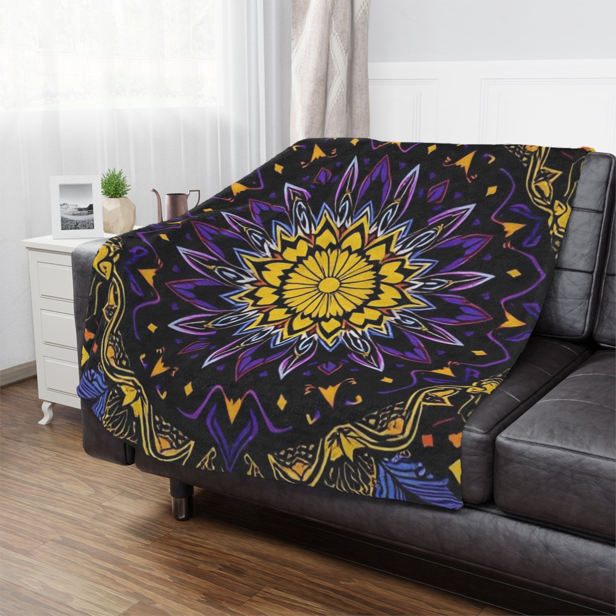 Purple, Yellow & Black mandala design Microfiber Blanket