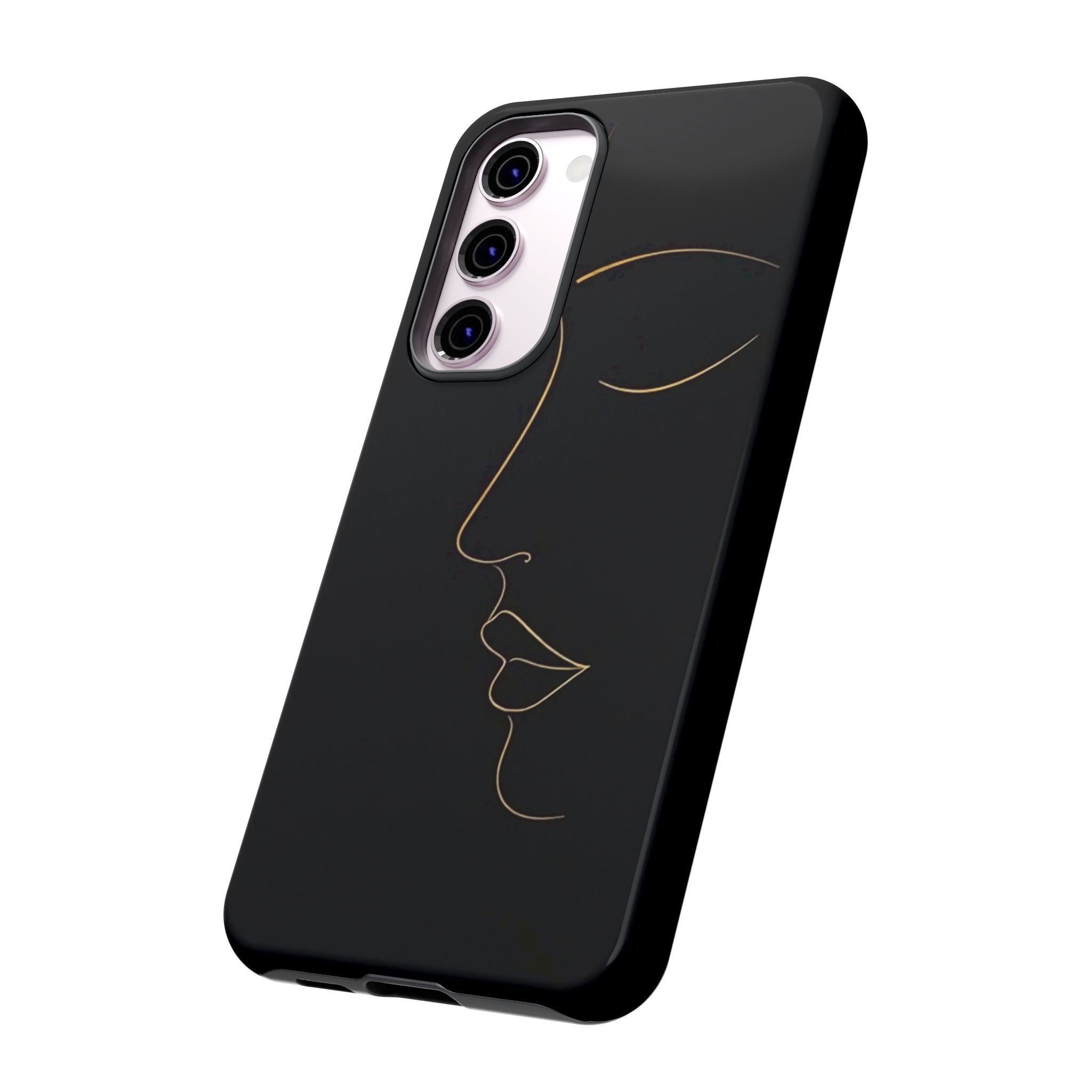 Android OR iPhone Compatible Cases - Gold Line Face Design - Unique Tough Cases