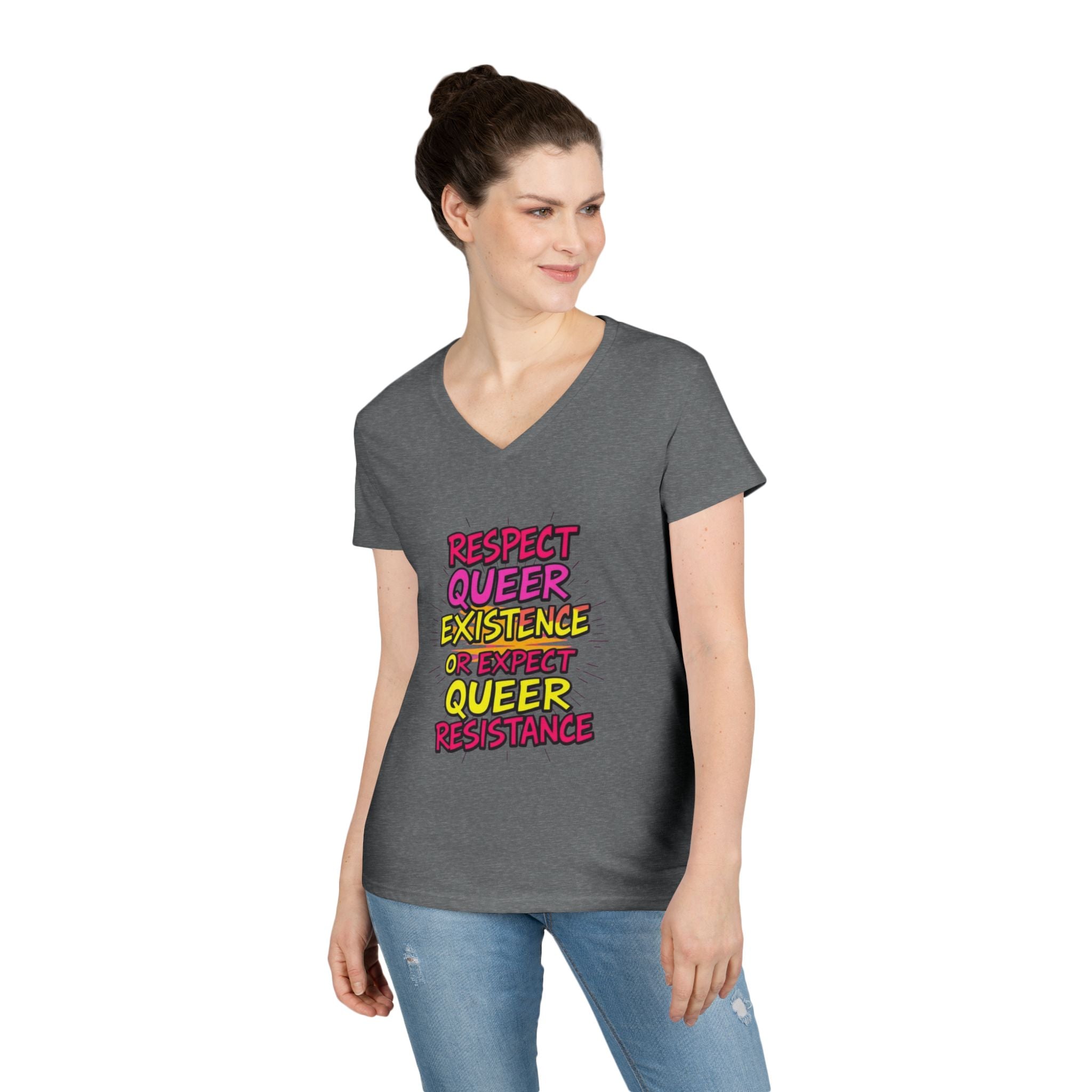 Respect Queer Existence V-Neck T-Shirt for Pride and Equality