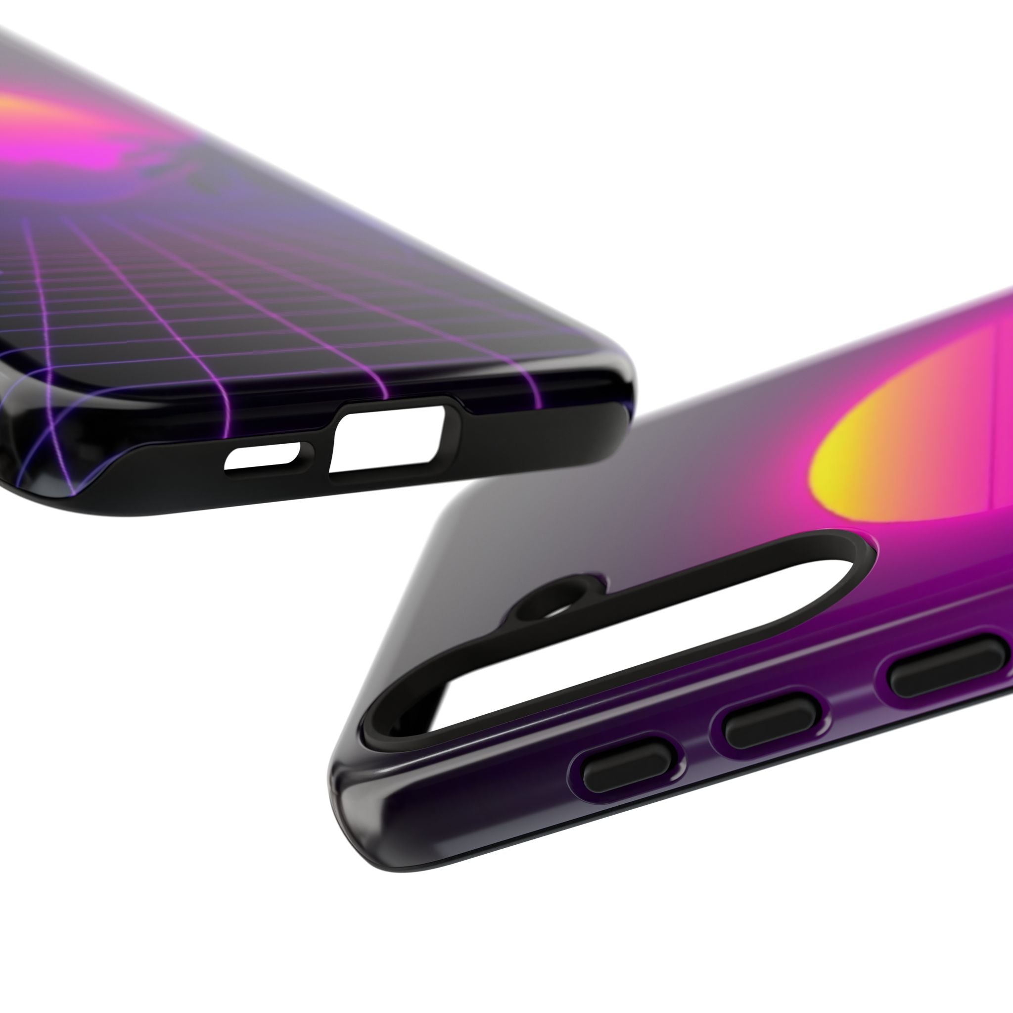 Android OR iPhone Compatible Cases - 80's Digital Grid Sunset Design - Unique Tough Cases