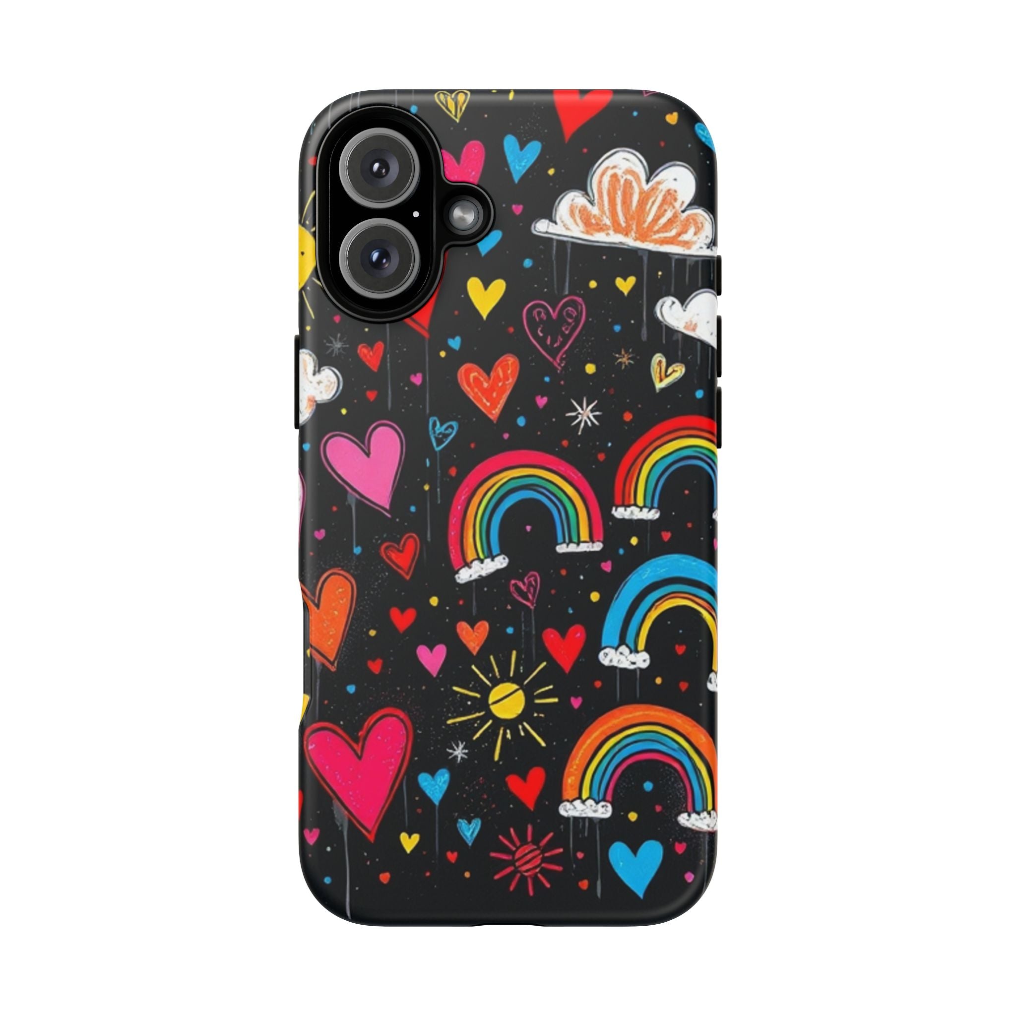 Android OR iPhone Compatible Cases - Doodle Hearts and Rainbows Design