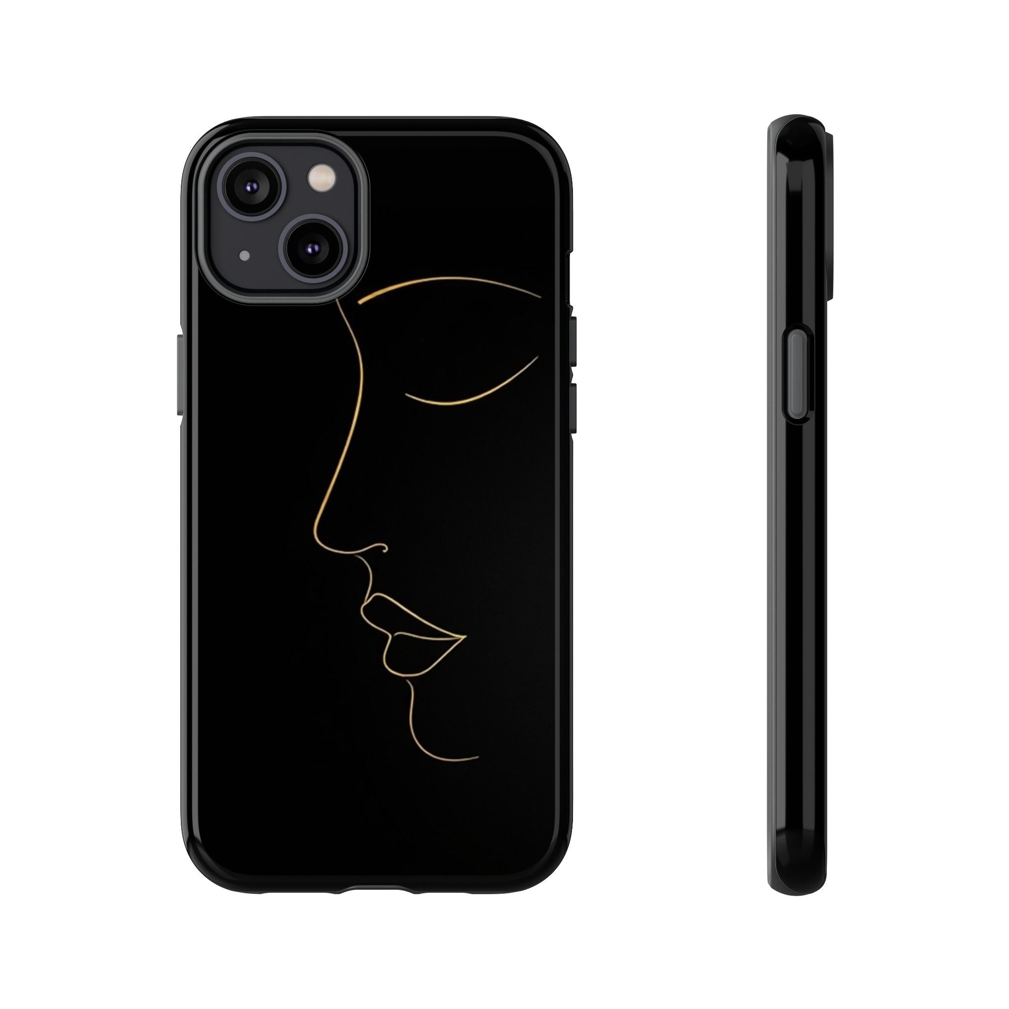 Android OR iPhone Compatible Cases - Gold Line Face Design - Unique Tough Cases