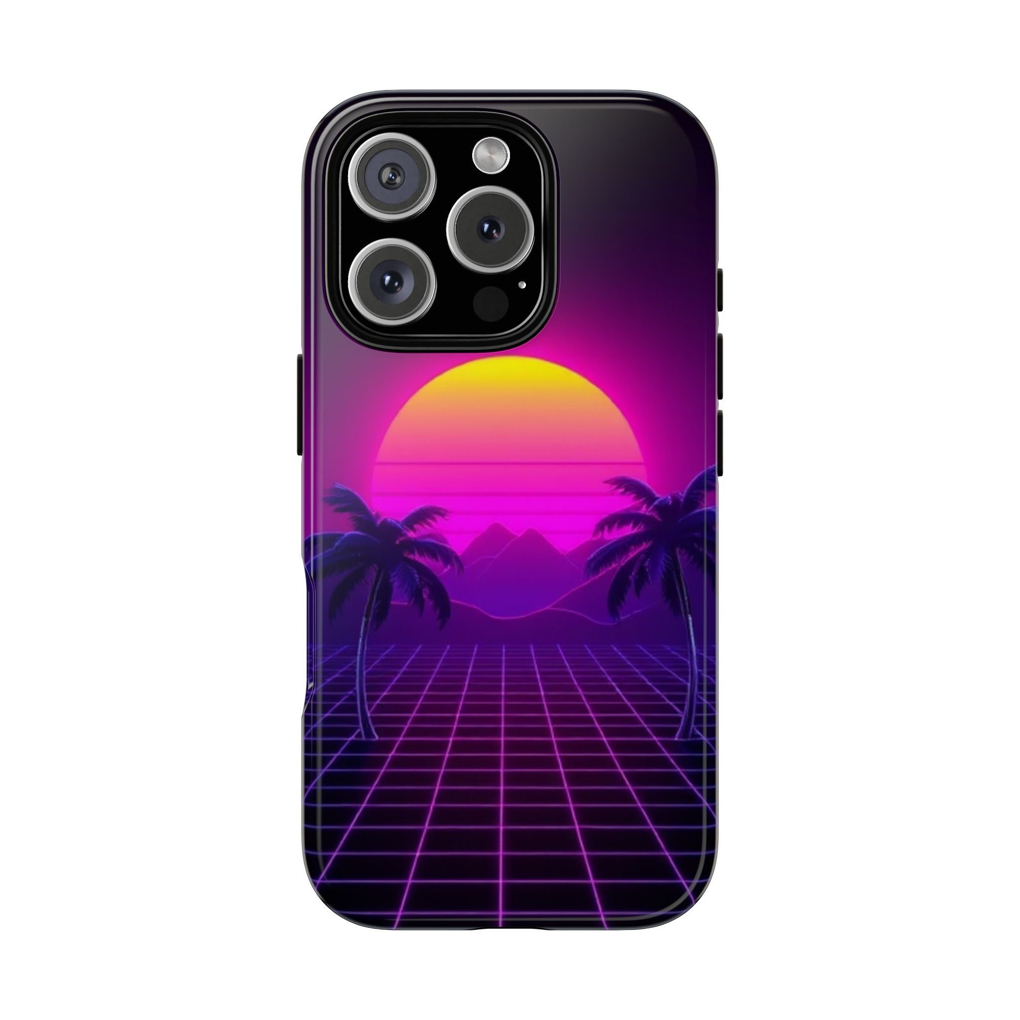 Android OR iPhone Compatible Cases - 80's Digital Grid Sunset Design - Unique Tough Cases