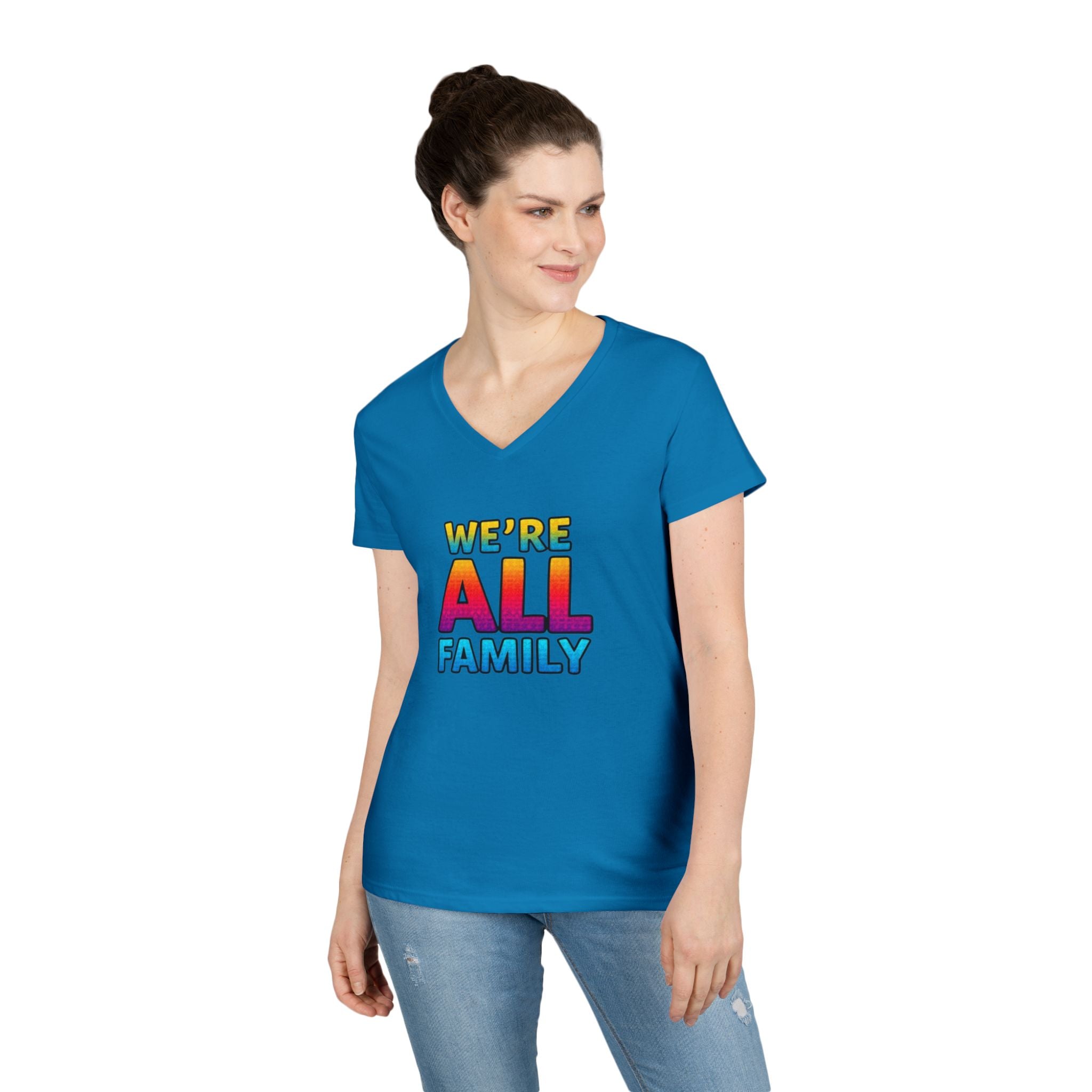 Ladies' V-Neck T-Shirt - "We're All Family" Pride Tee