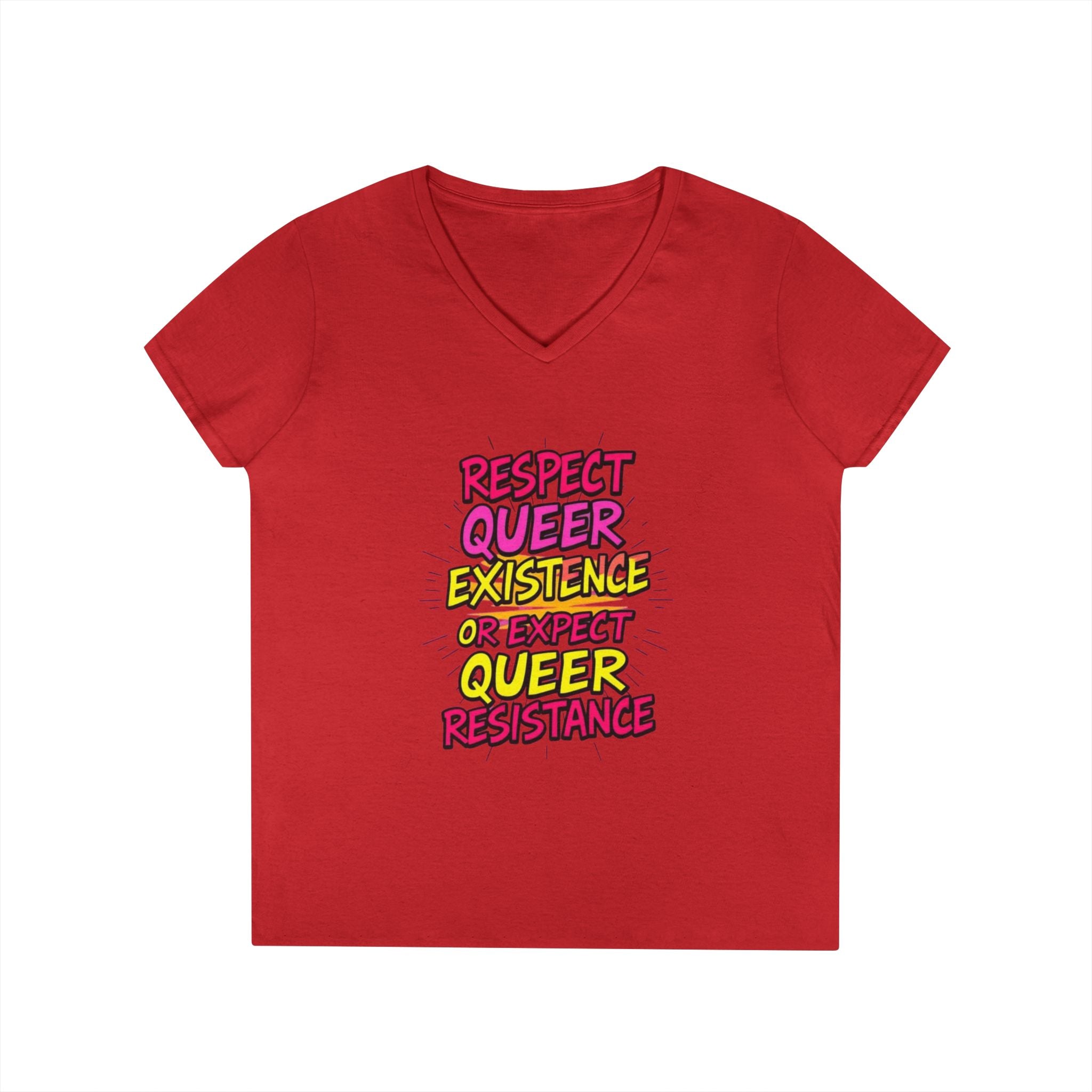 Respect Queer Existence V-Neck T-Shirt for Pride and Equality