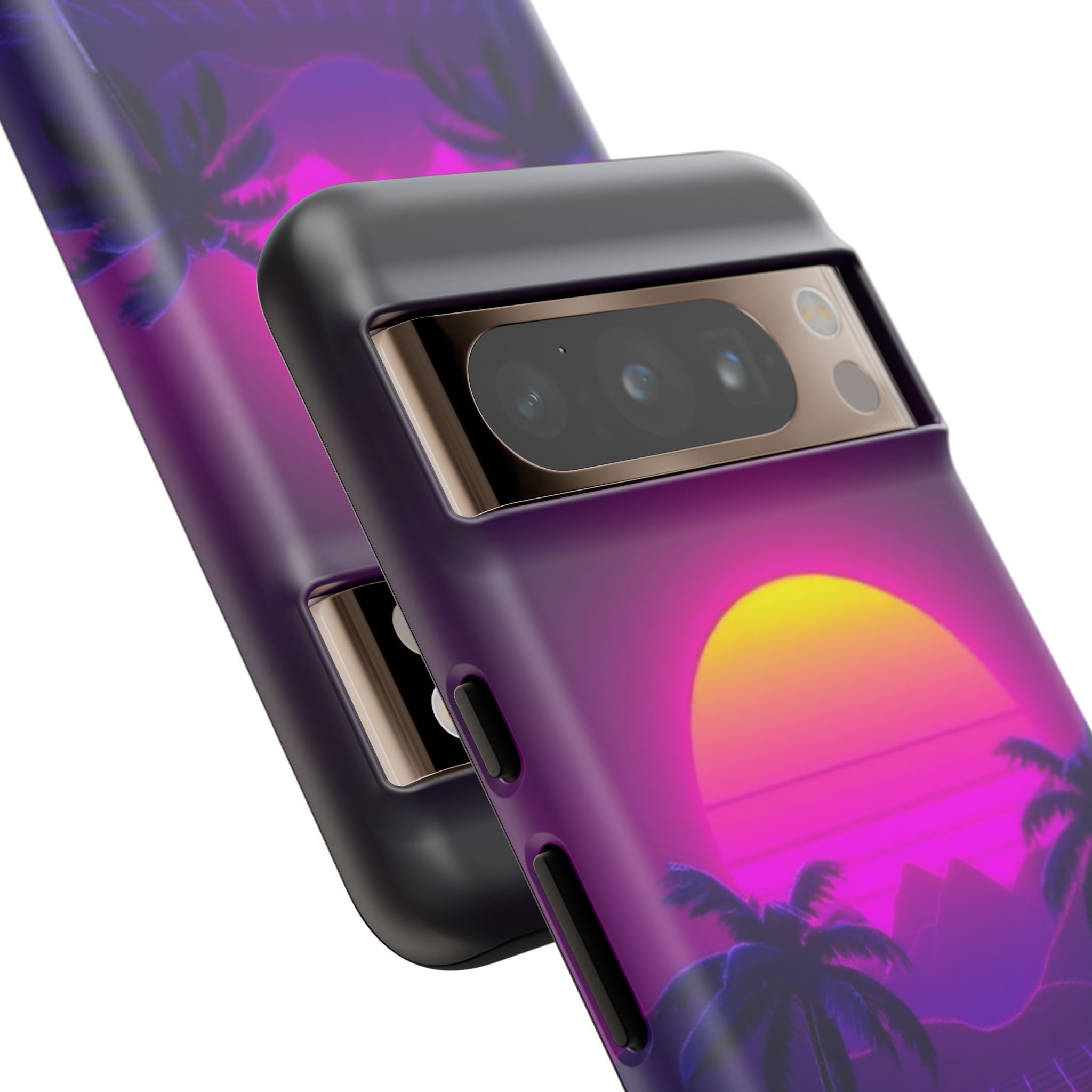 Android OR iPhone Compatible Cases - 80's Digital Grid Sunset Design - Unique Tough Cases