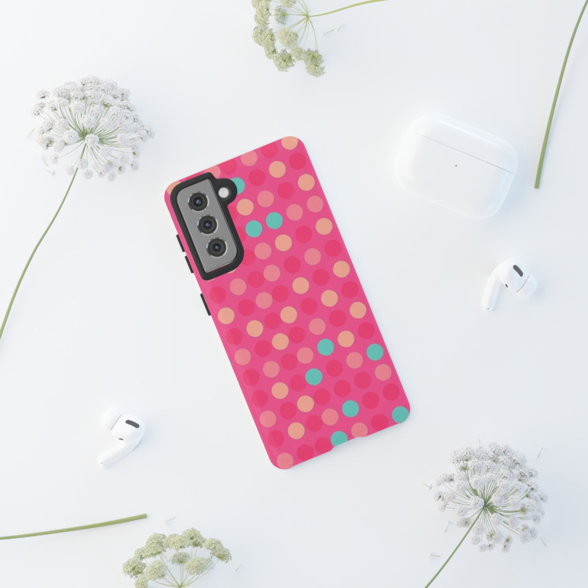 Android OR iPhone Protective Cases - Retro Polka Dots Pattern Tough Case
