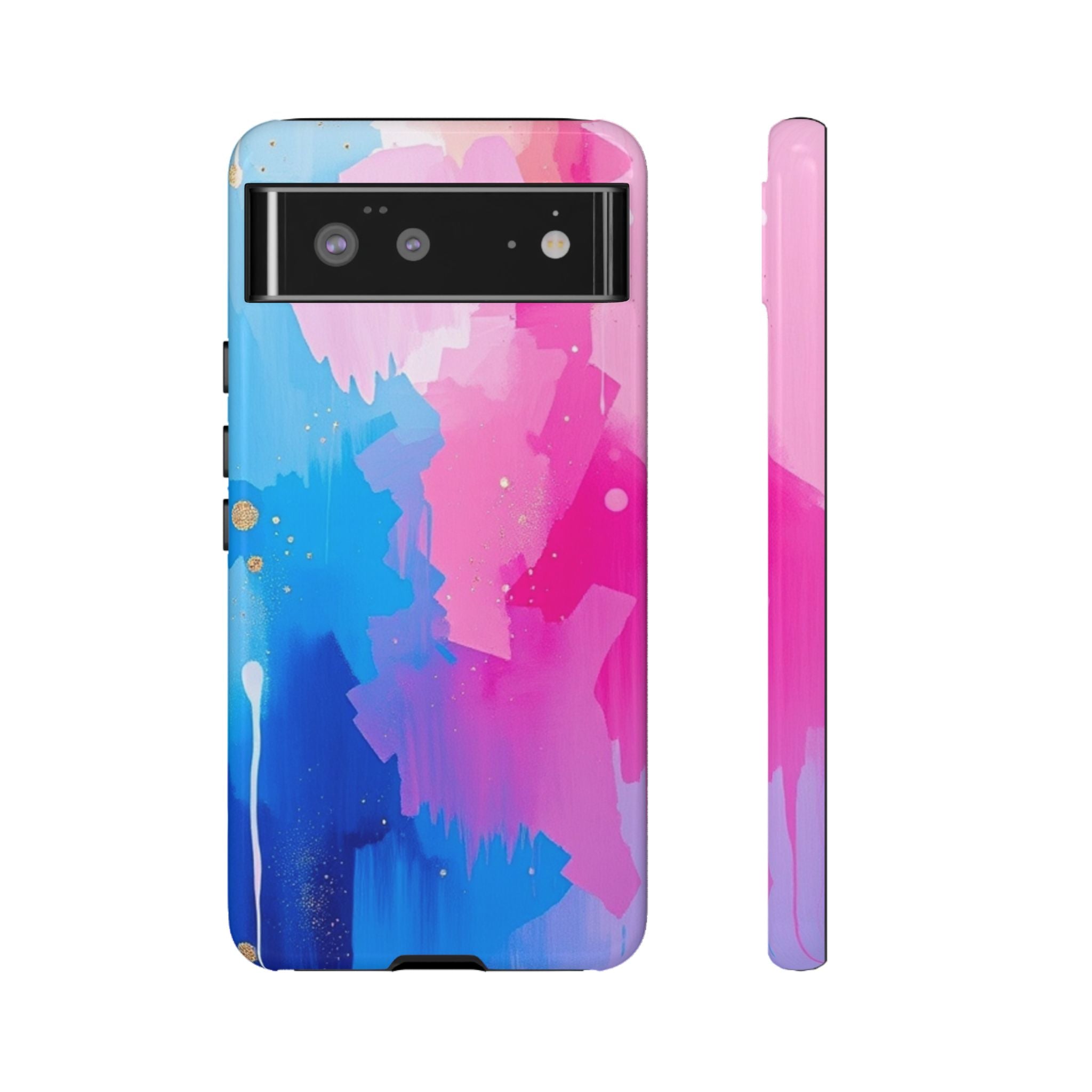 Android OR iPhone Compatible Cases - Pink and Blue Color Splash Design