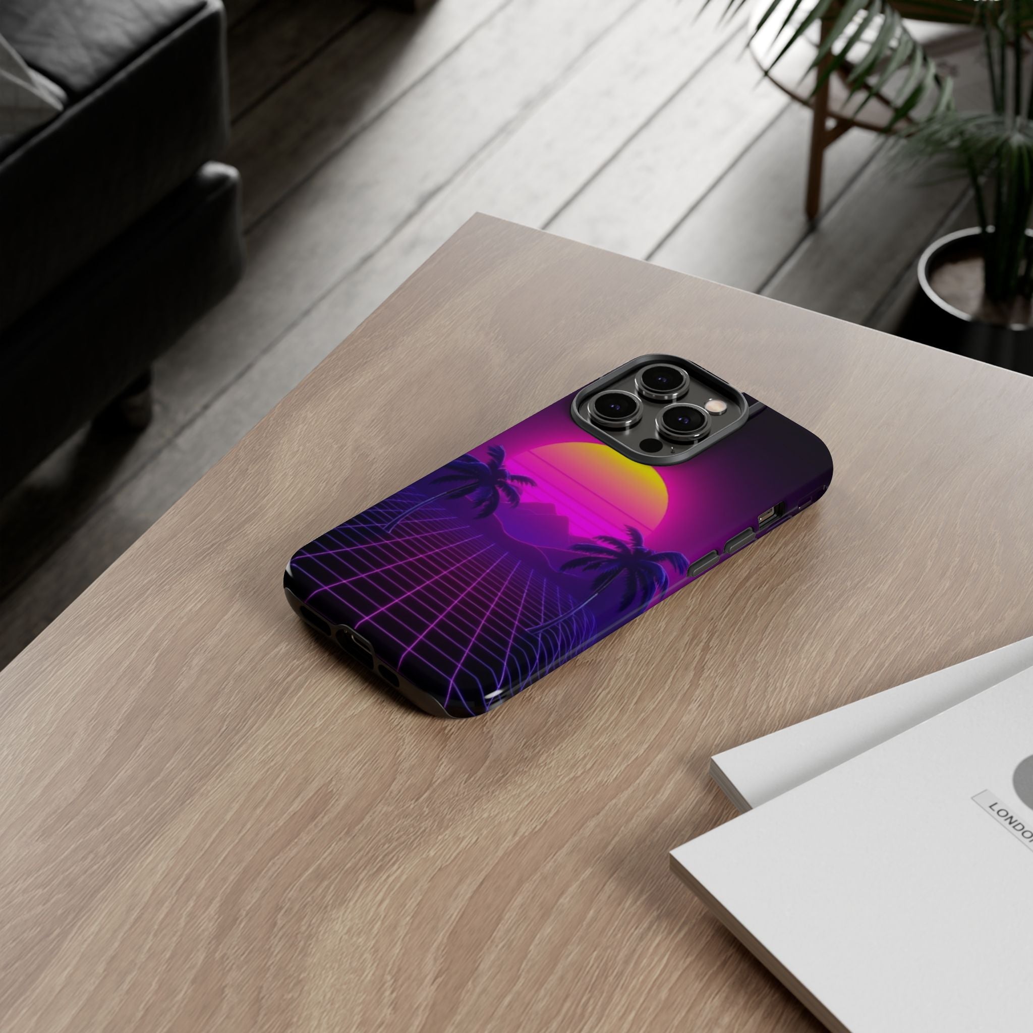 Android OR iPhone Compatible Cases - 80's Digital Grid Sunset Design - Unique Tough Cases
