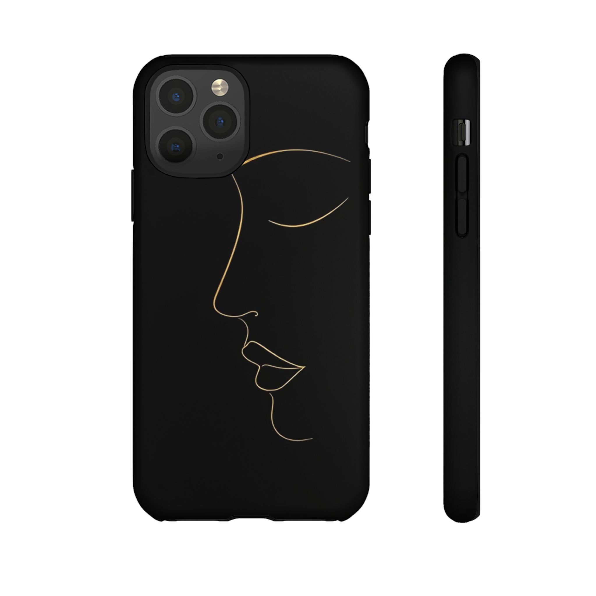 Android OR iPhone Compatible Cases - Gold Line Face Design - Unique Tough Cases