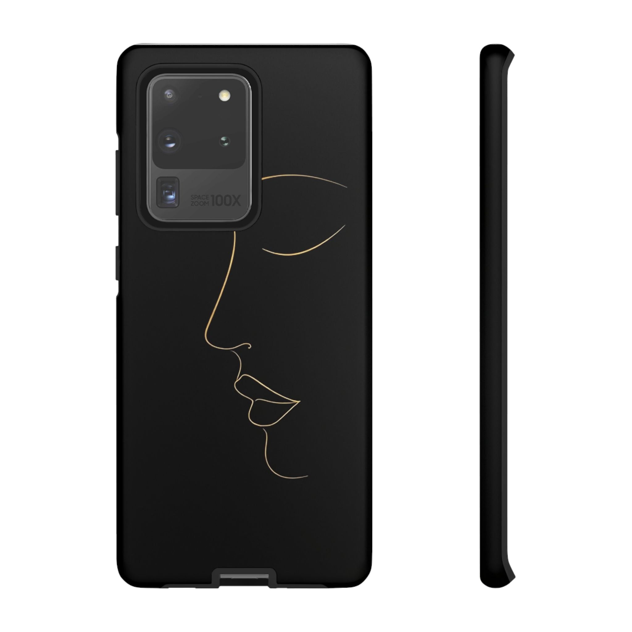Android OR iPhone Compatible Cases - Gold Line Face Design - Unique Tough Cases