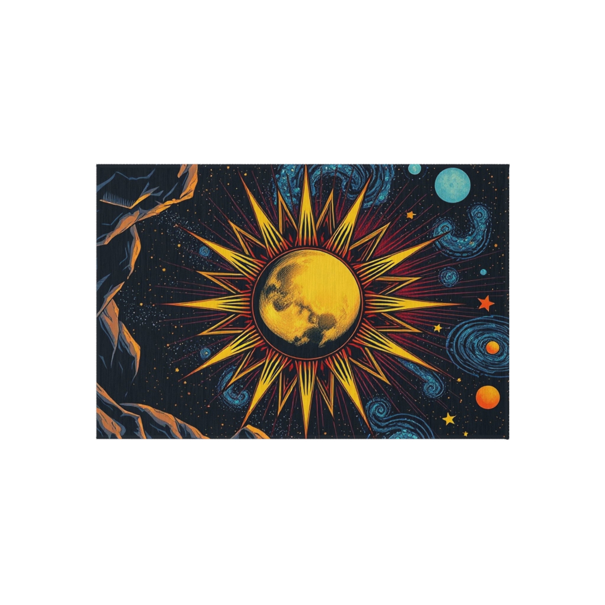 Cosmic Moon and Sun Outdoor Rug - Colorful Decorative Mat for Patios & Gardens