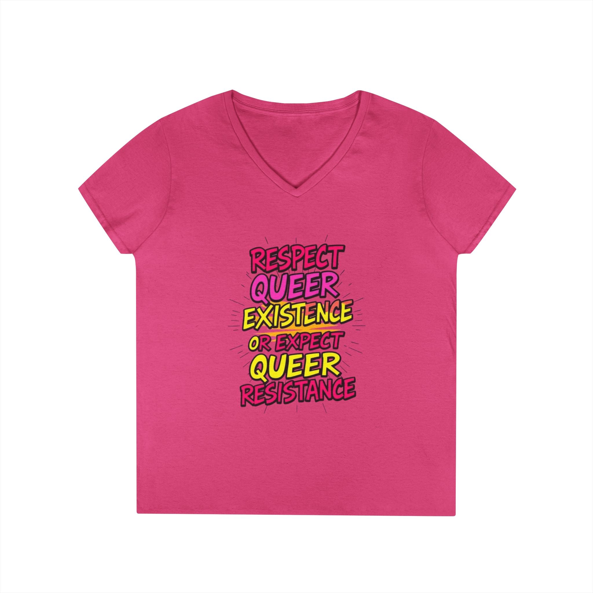 Respect Queer Existence V-Neck T-Shirt for Pride and Equality