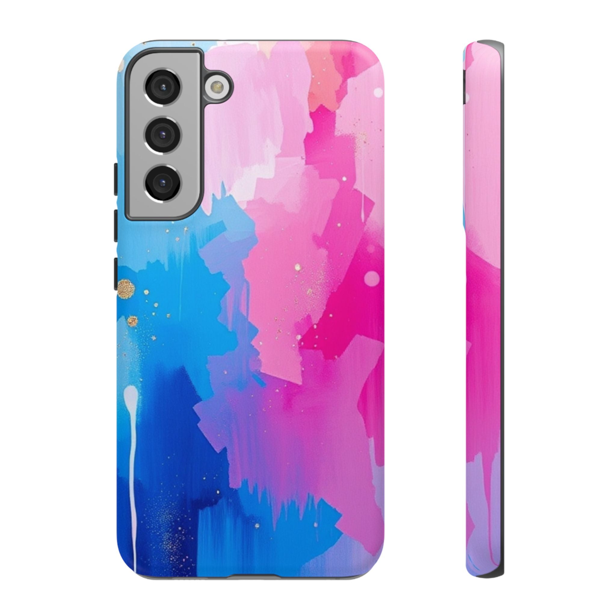 Android OR iPhone Compatible Cases - Pink and Blue Color Splash Design