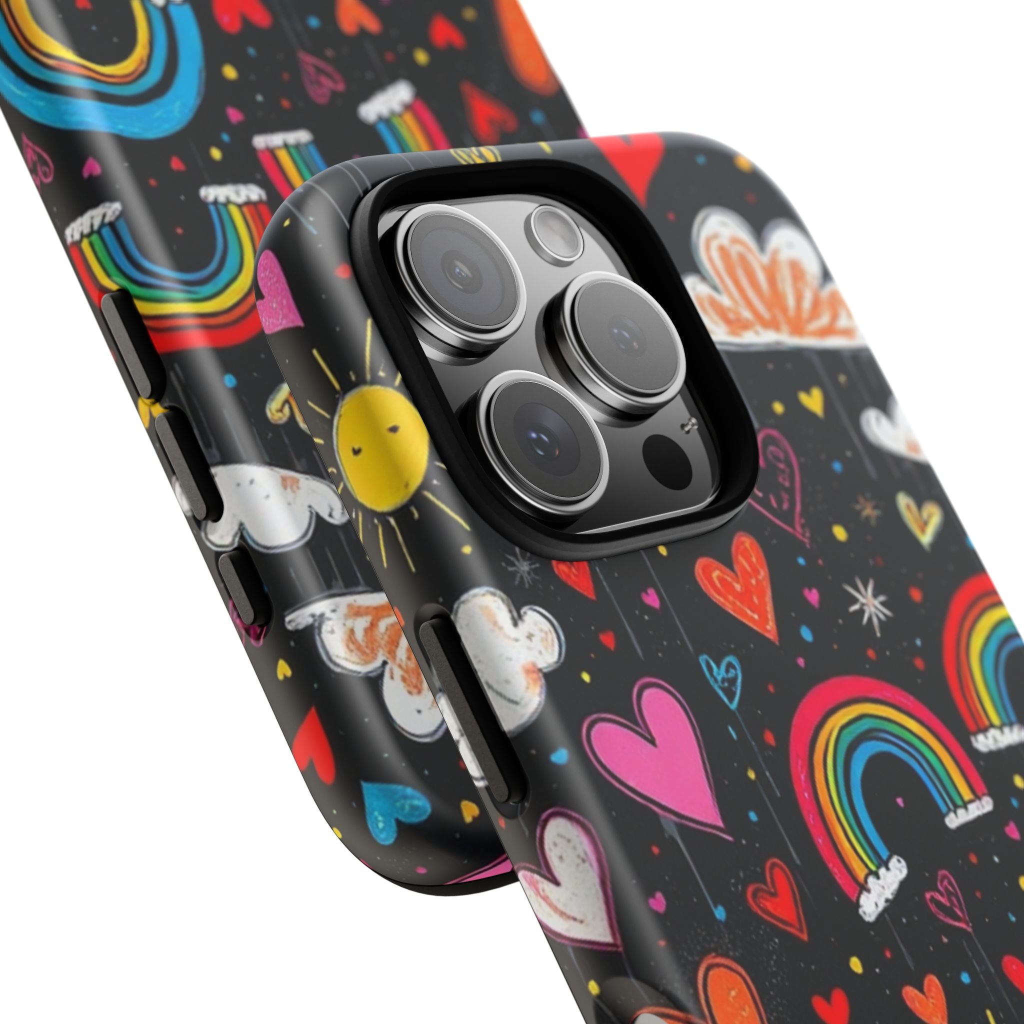 Android OR iPhone Compatible Cases - Doodle Hearts and Rainbows Design