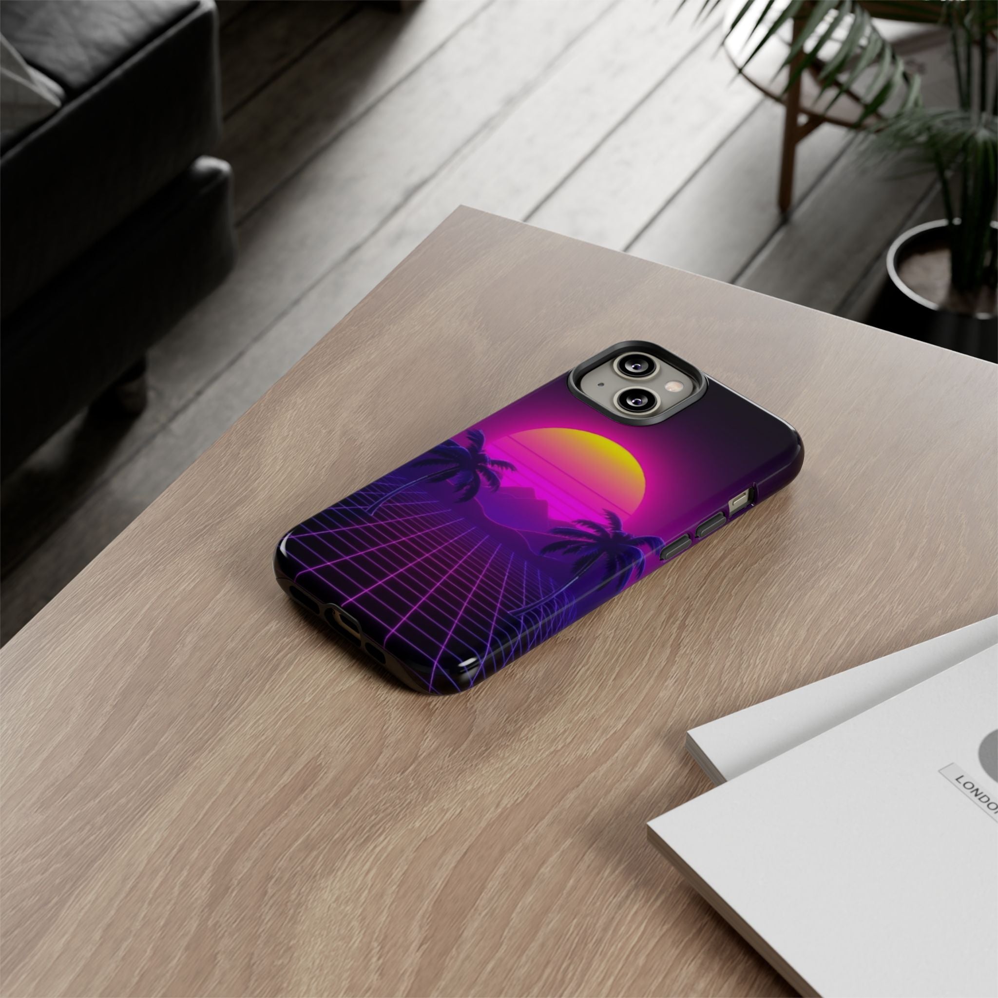 Android OR iPhone Compatible Cases - 80's Digital Grid Sunset Design - Unique Tough Cases