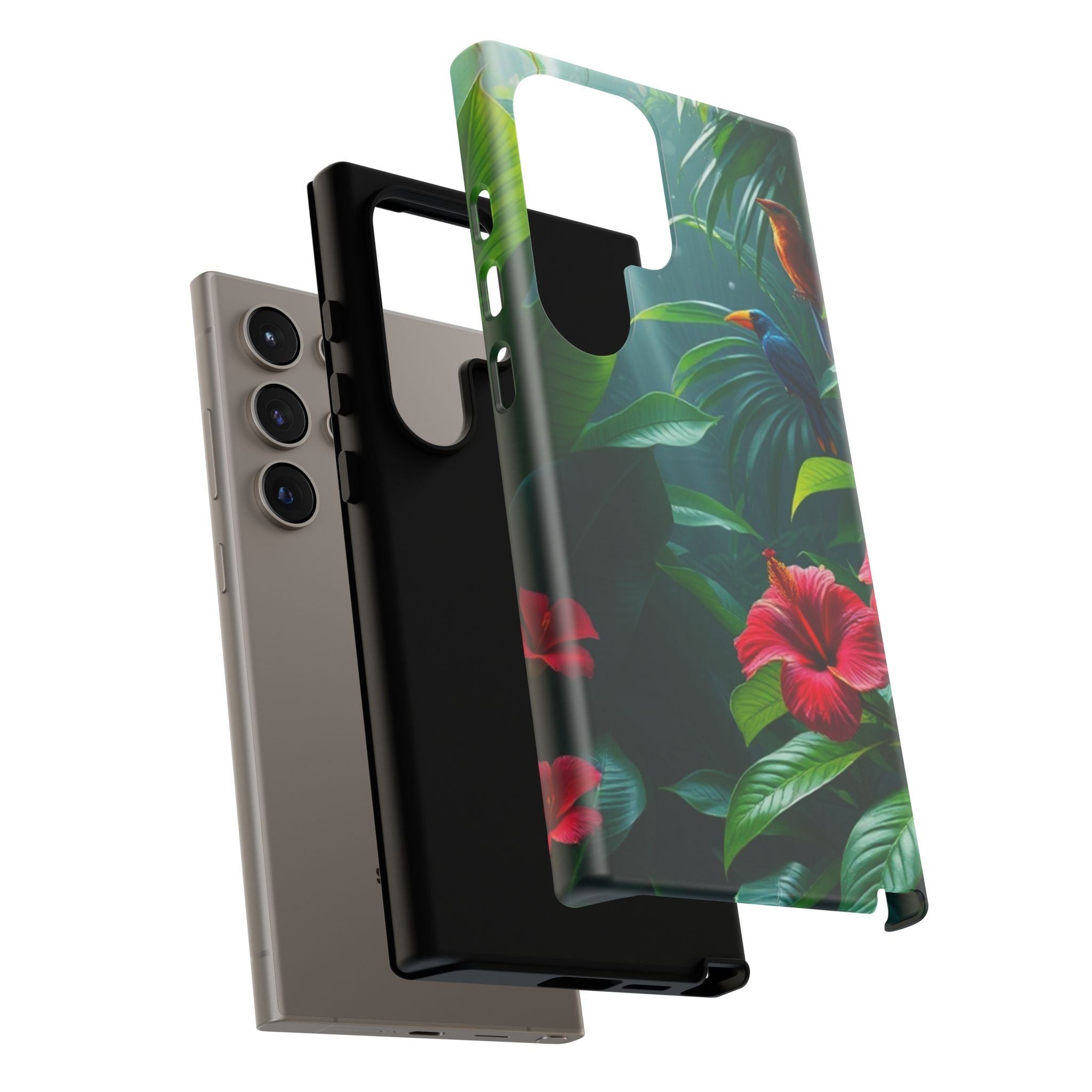 Android OR iPhone Compatible Cases - Tropical Flower & Bird Design - Unique Tough Cases