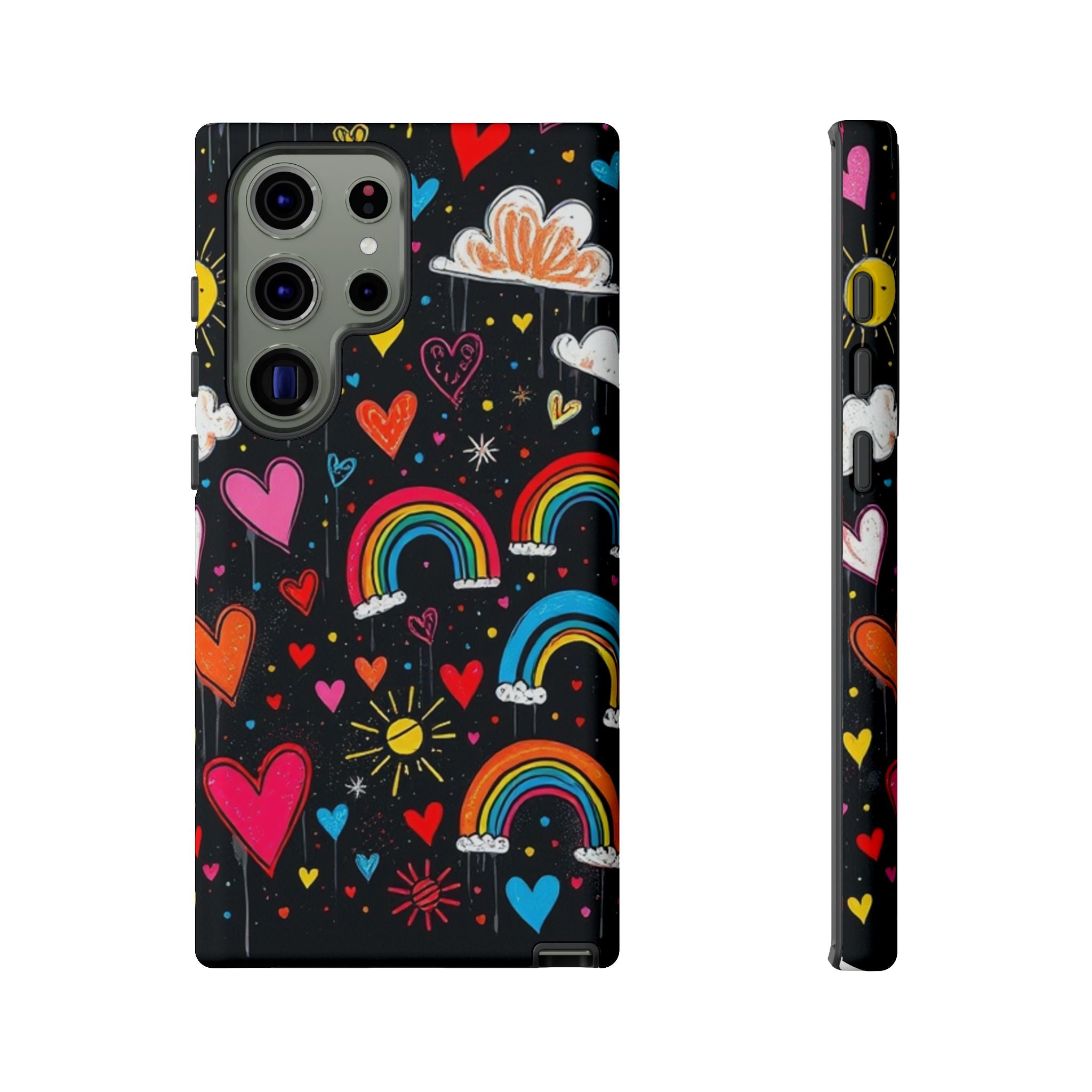 Android OR iPhone Compatible Cases - Doodle Hearts and Rainbows Design