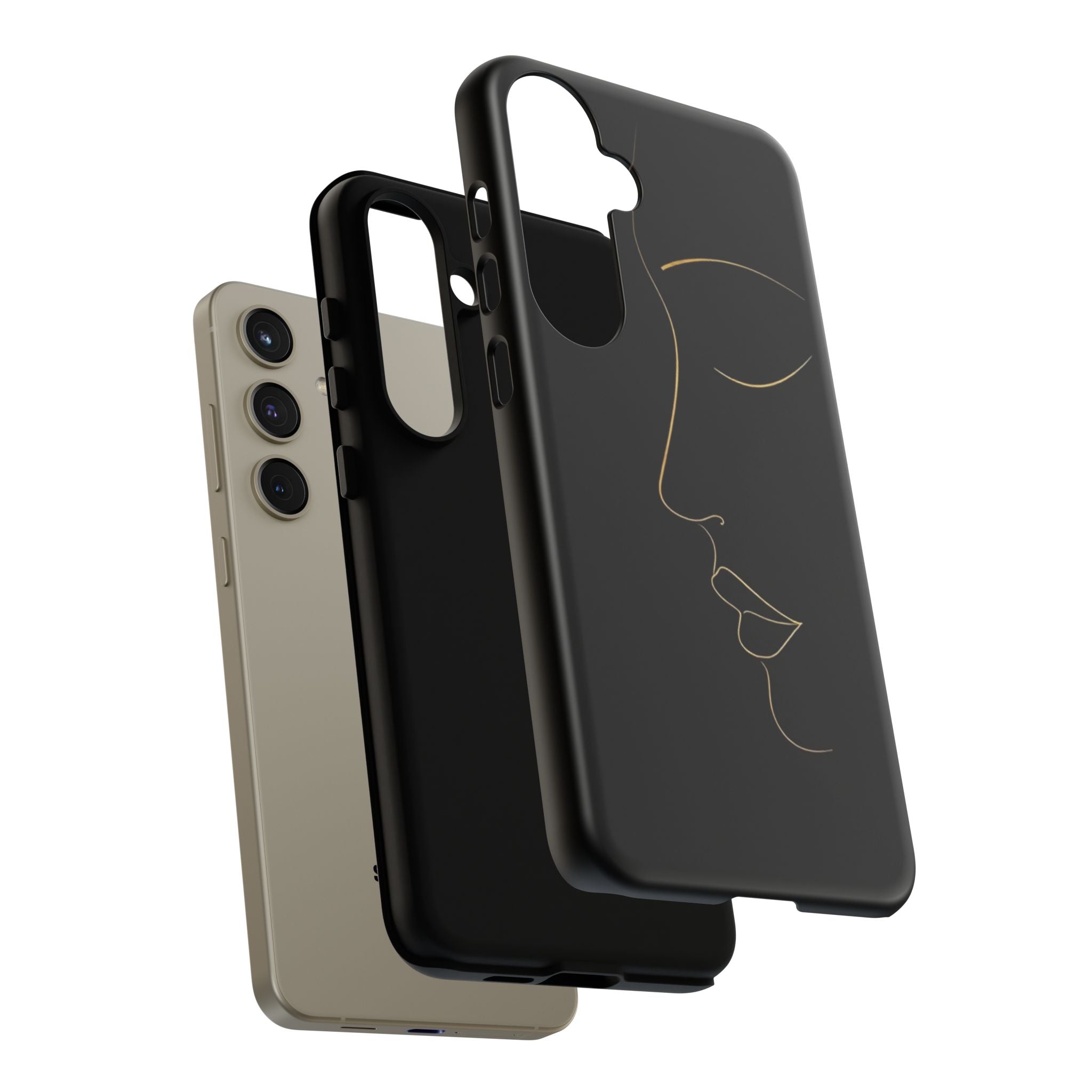 Android OR iPhone Compatible Cases - Gold Line Face Design - Unique Tough Cases