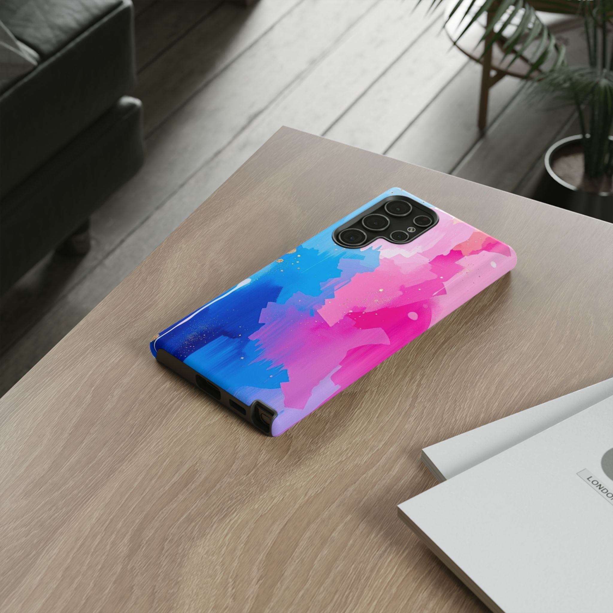 Android OR iPhone Compatible Cases - Pink and Blue Color Splash Design