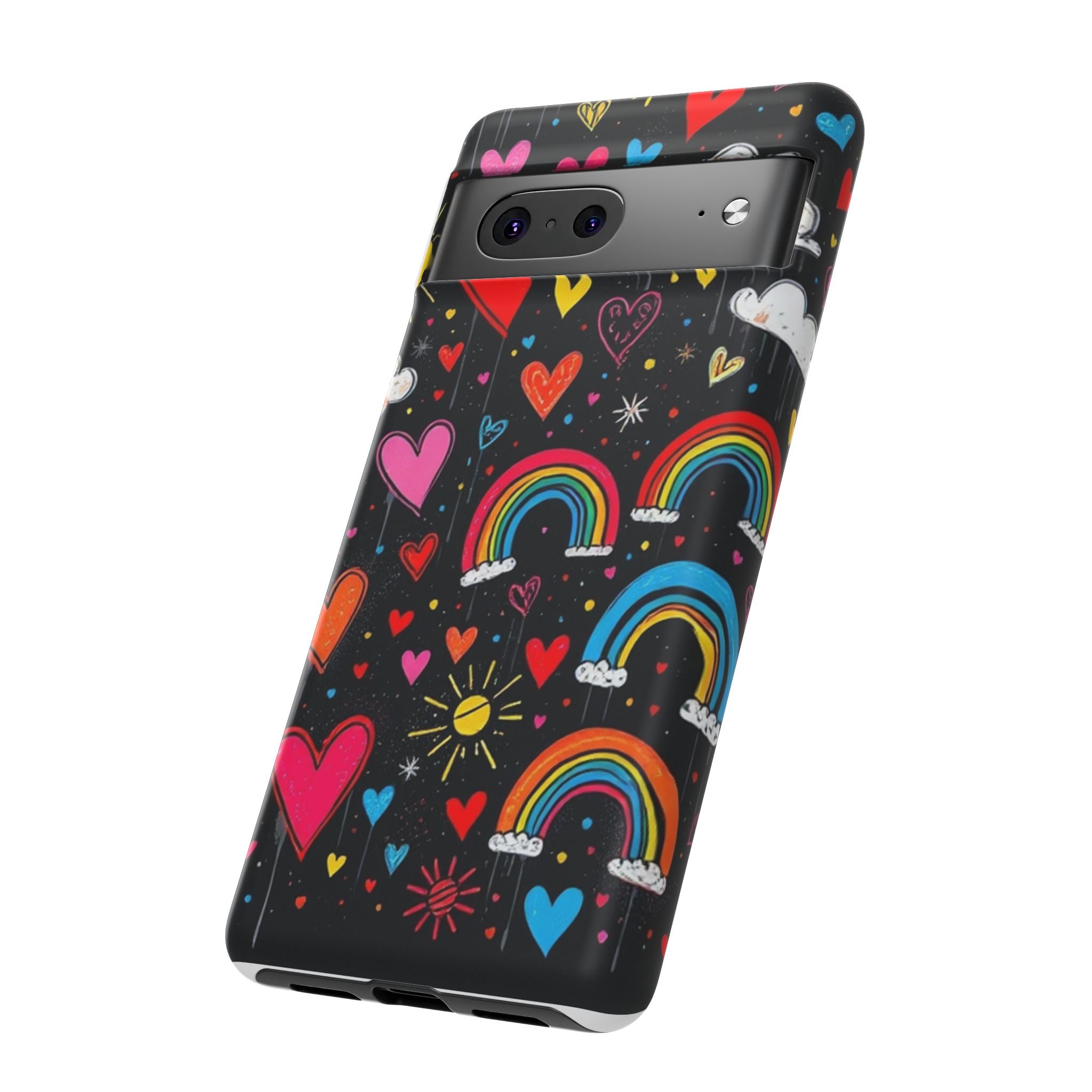 Android OR iPhone Compatible Cases - Doodle Hearts and Rainbows Design