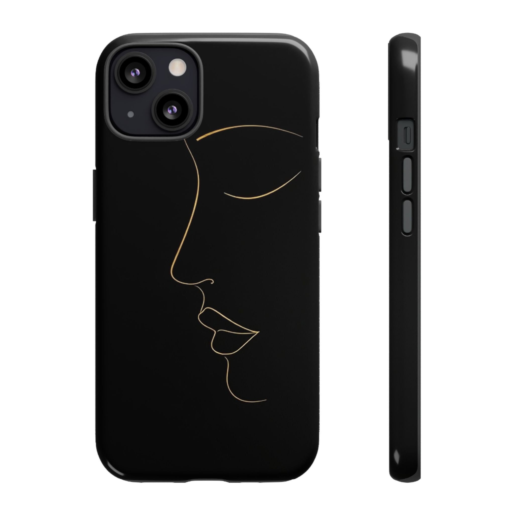 Android OR iPhone Compatible Cases - Gold Line Face Design - Unique Tough Cases