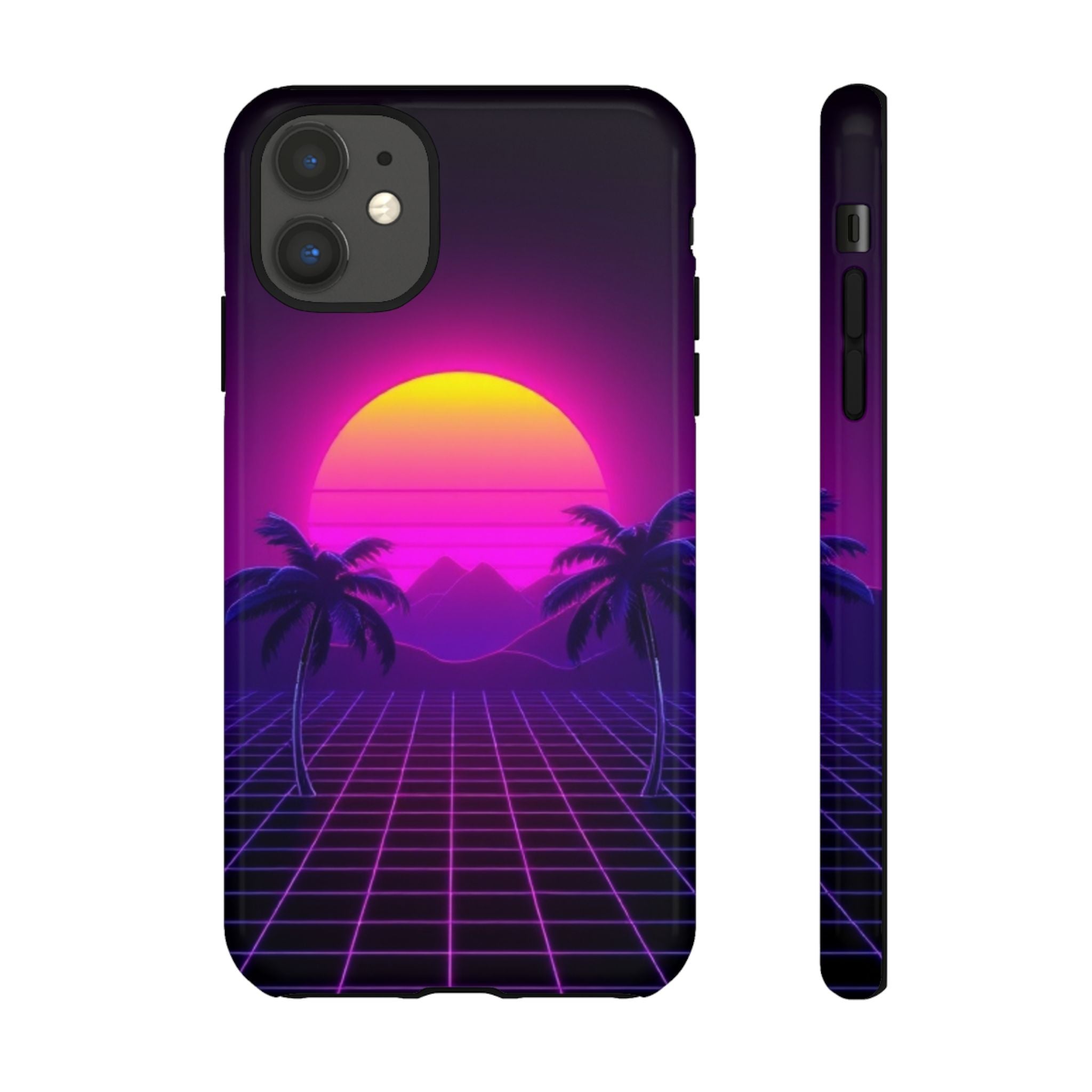 Android OR iPhone Compatible Cases - 80's Digital Grid Sunset Design - Unique Tough Cases