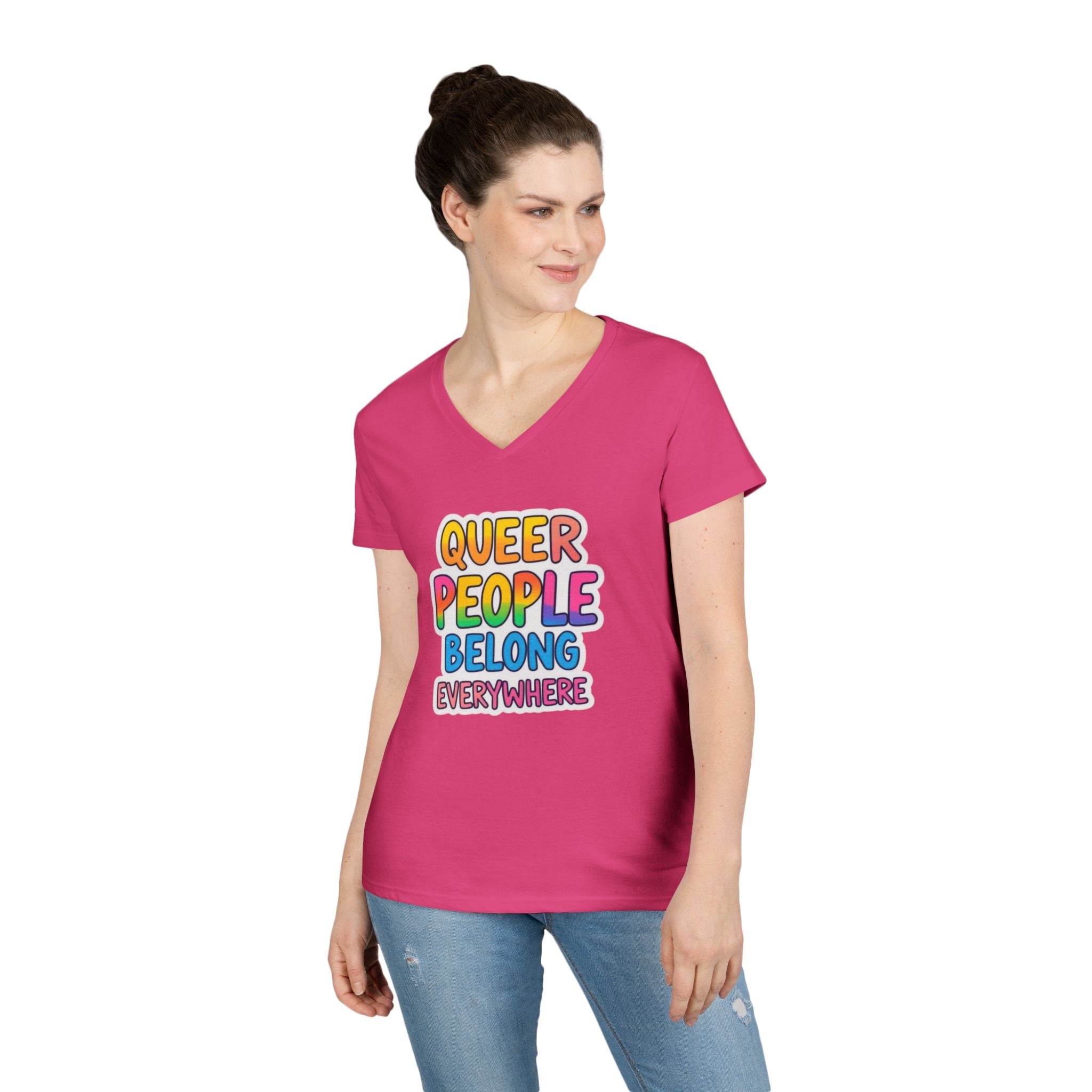 Queer People Belong Everywhere V-Neck T-Shirt for Pride and Everyday Wear