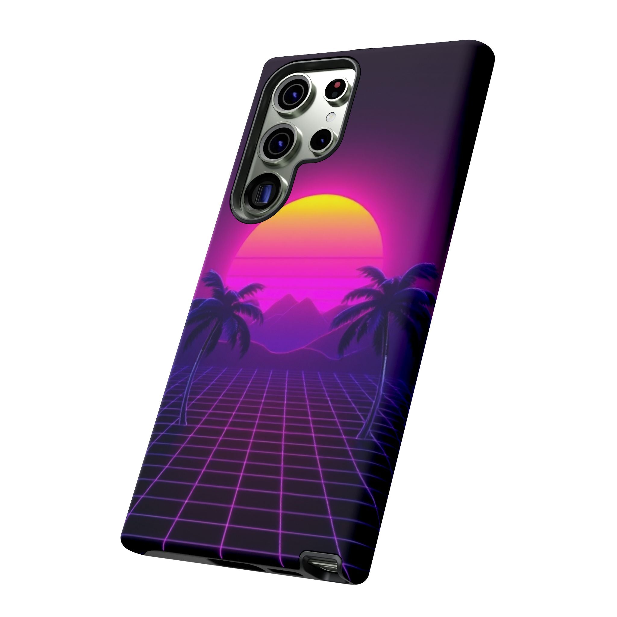 Android OR iPhone Compatible Cases - 80's Digital Grid Sunset Design - Unique Tough Cases