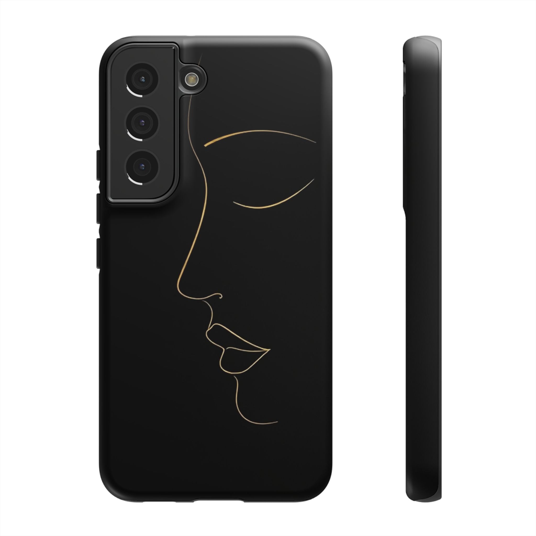Android OR iPhone Compatible Cases - Gold Line Face Design - Unique Tough Cases