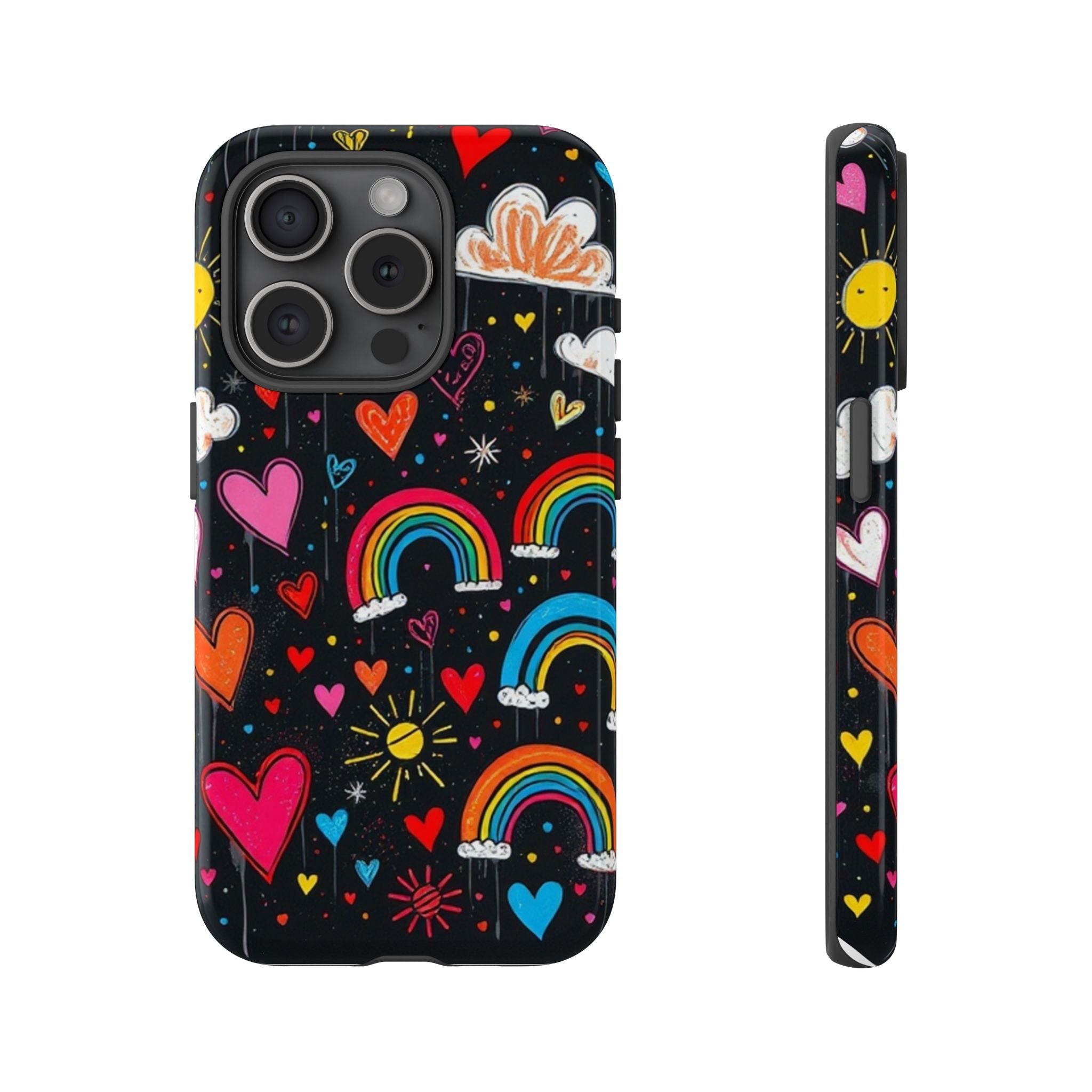 Android OR iPhone Compatible Cases - Doodle Hearts and Rainbows Design