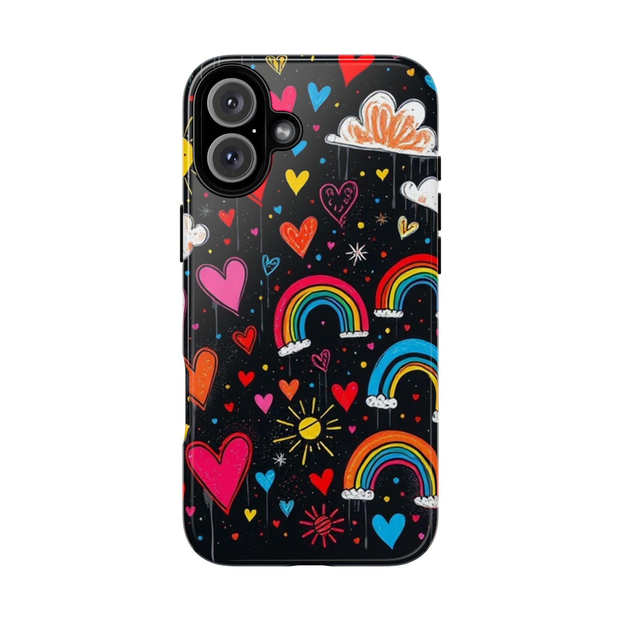 Android OR iPhone Compatible Cases - Doodle Hearts and Rainbows Design
