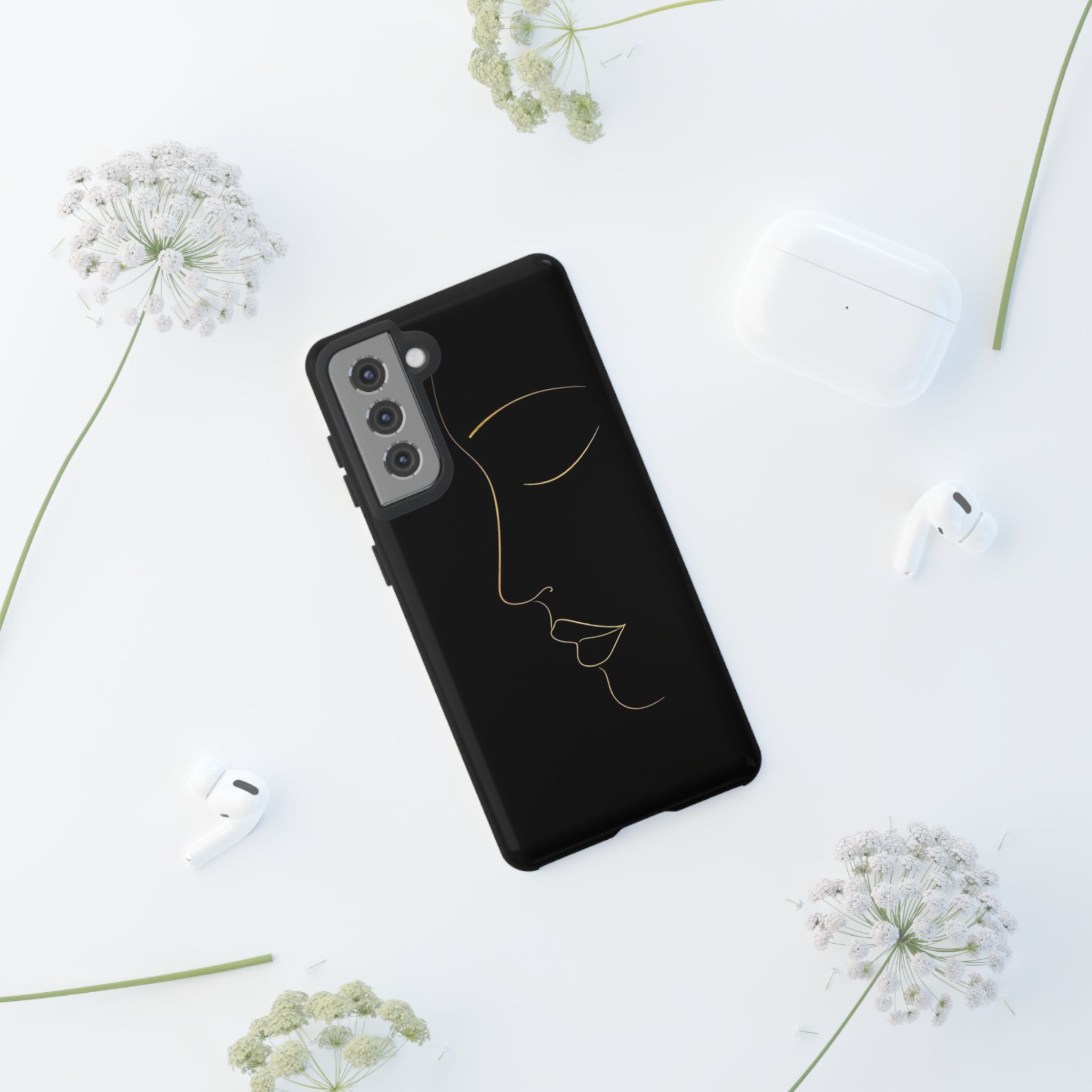 Android OR iPhone Compatible Cases - Gold Line Face Design - Unique Tough Cases